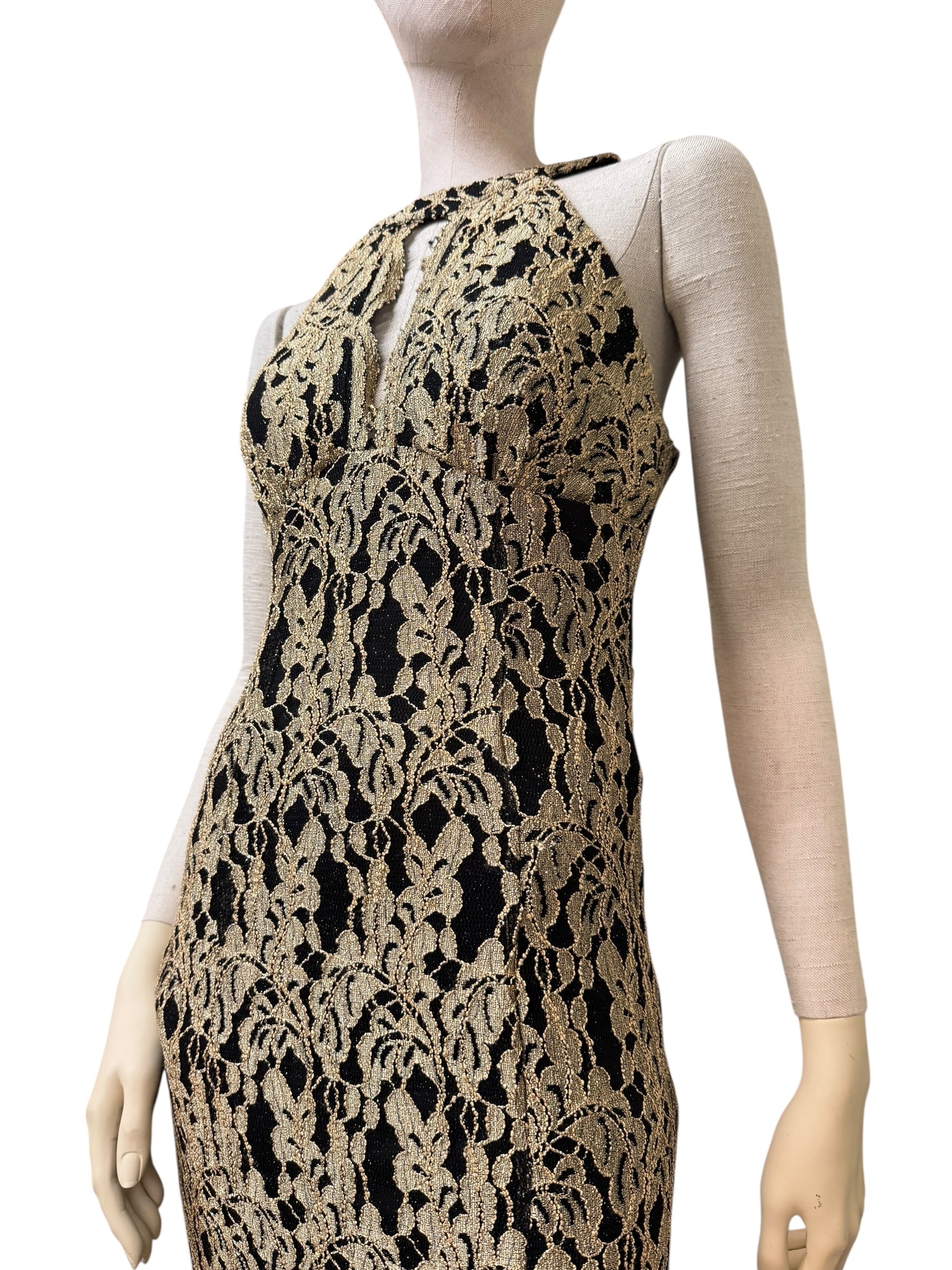 NW Nightway Gold Lace Evening Gown - EU 38