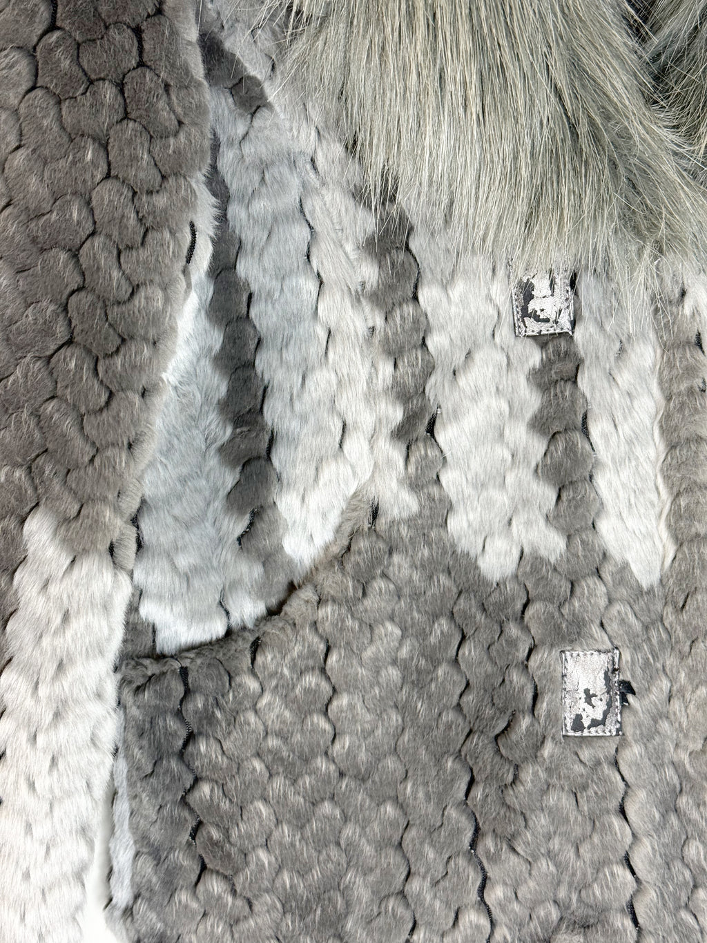 Miss Lina Grey Fur Jacket with Contrast Collar - M