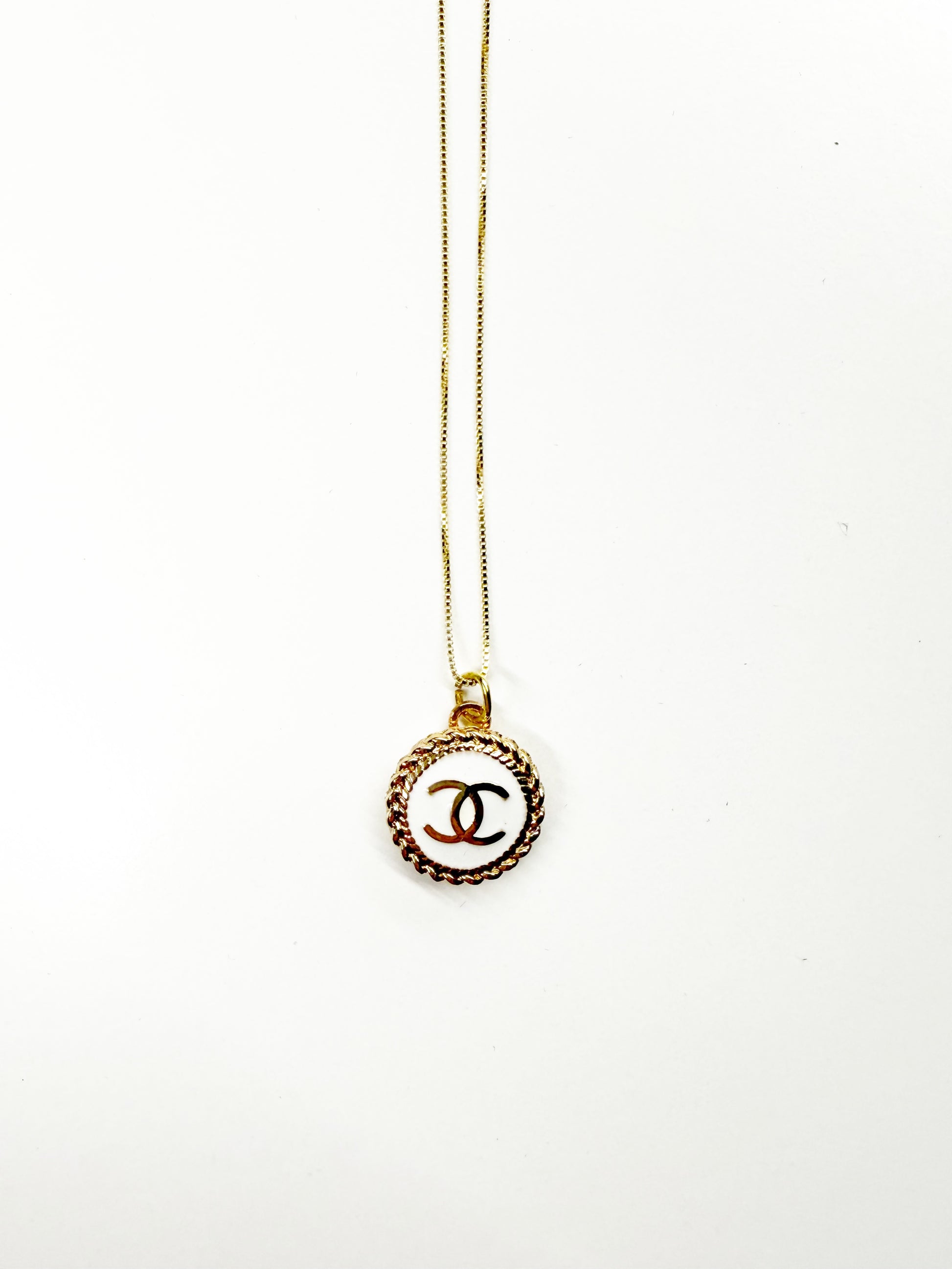 Vintage Chanel White Enamel Pendant Necklace