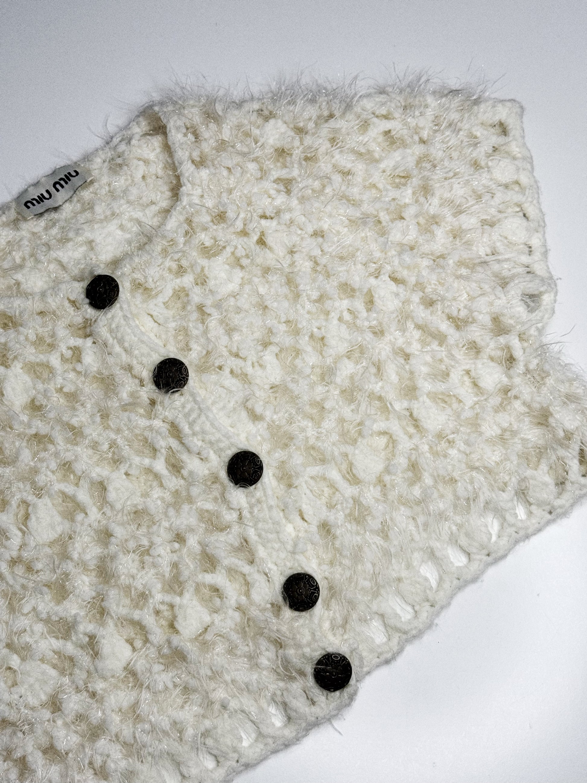 Miu Miu Ivory Cropped Knit Cardigan