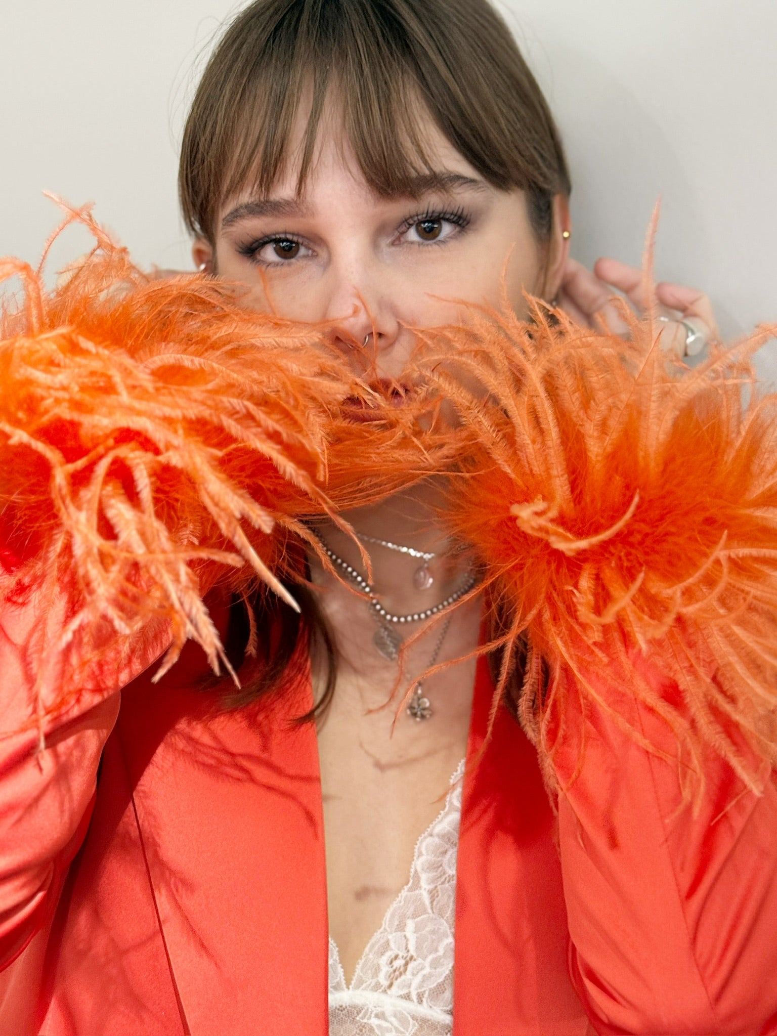Alberto Audenino Orange Feather-Trim Blazer Dress