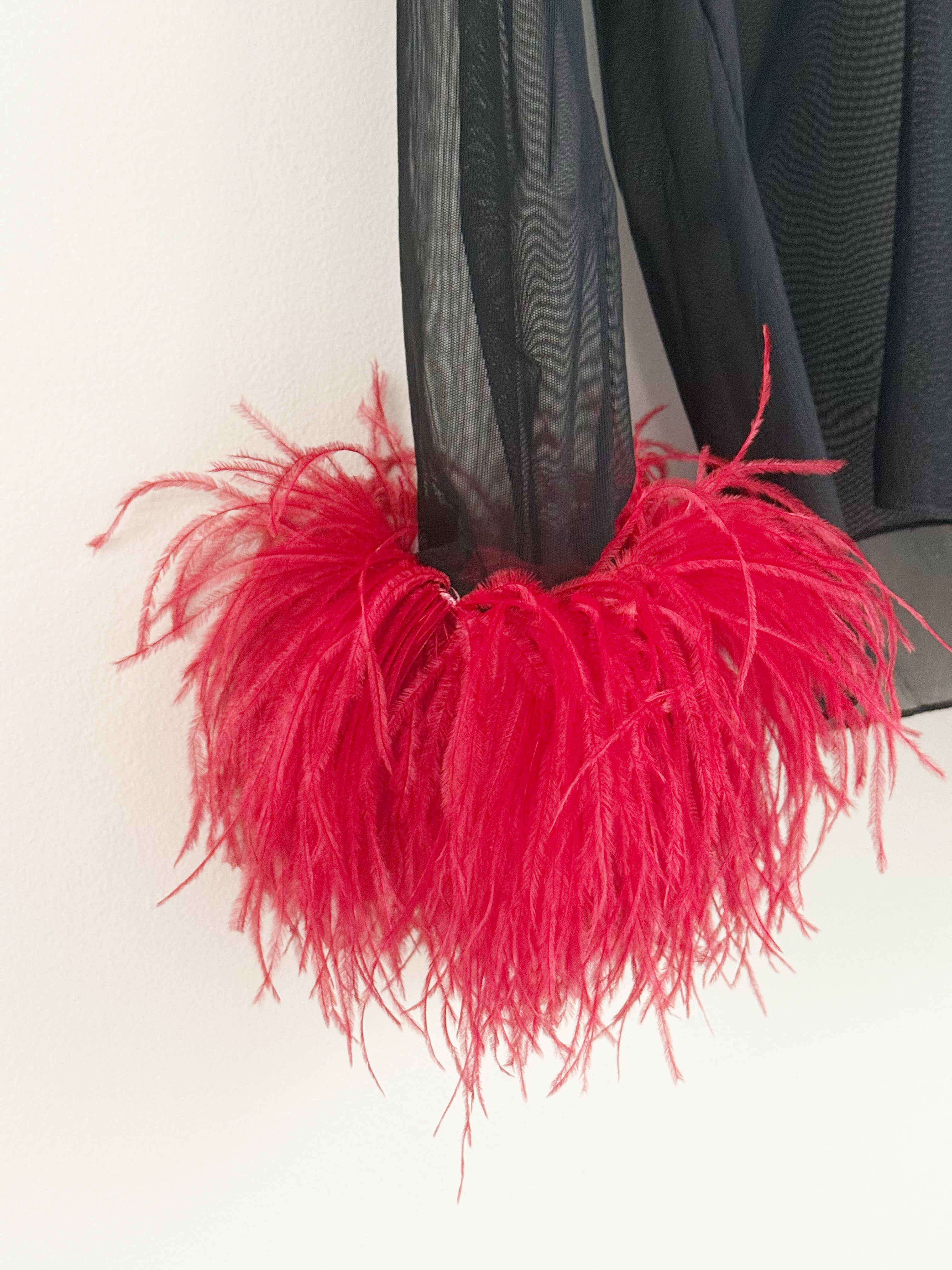 Sheer Feather-Trim Blouse