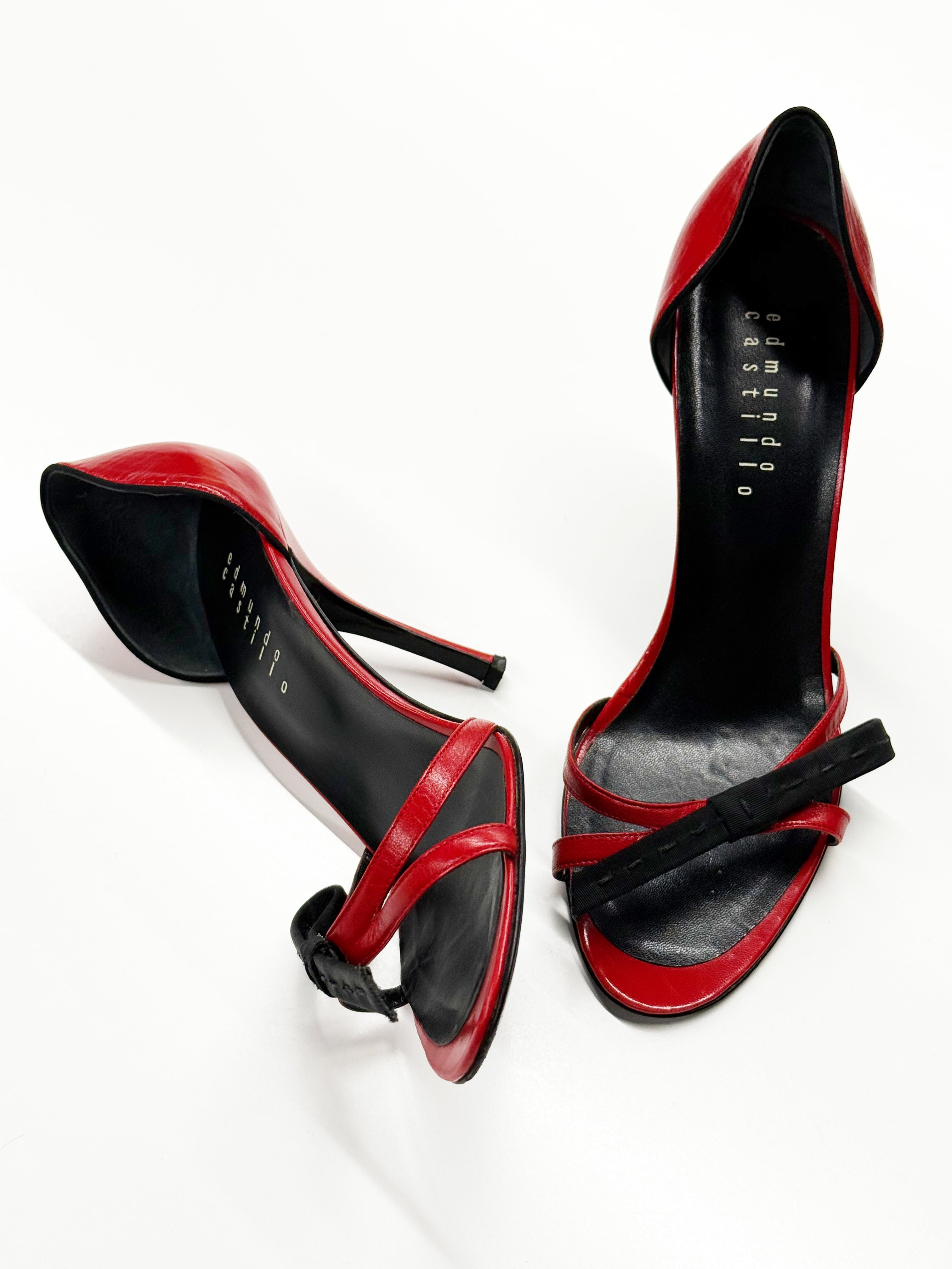 Edmundo Castillo Red Leather Heeled Sandals