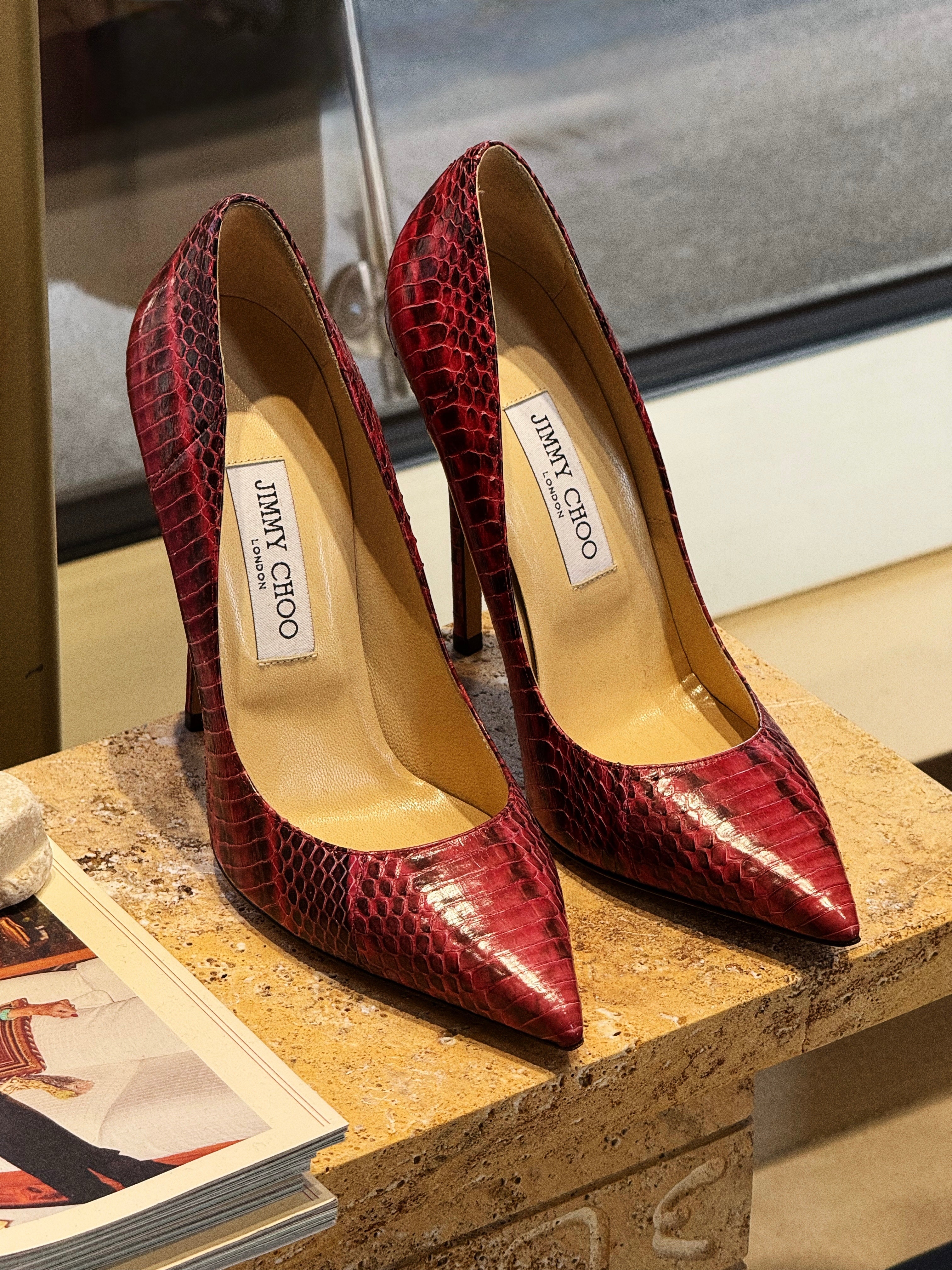Jimmy Choo Red Python-Effect Leather Pumps