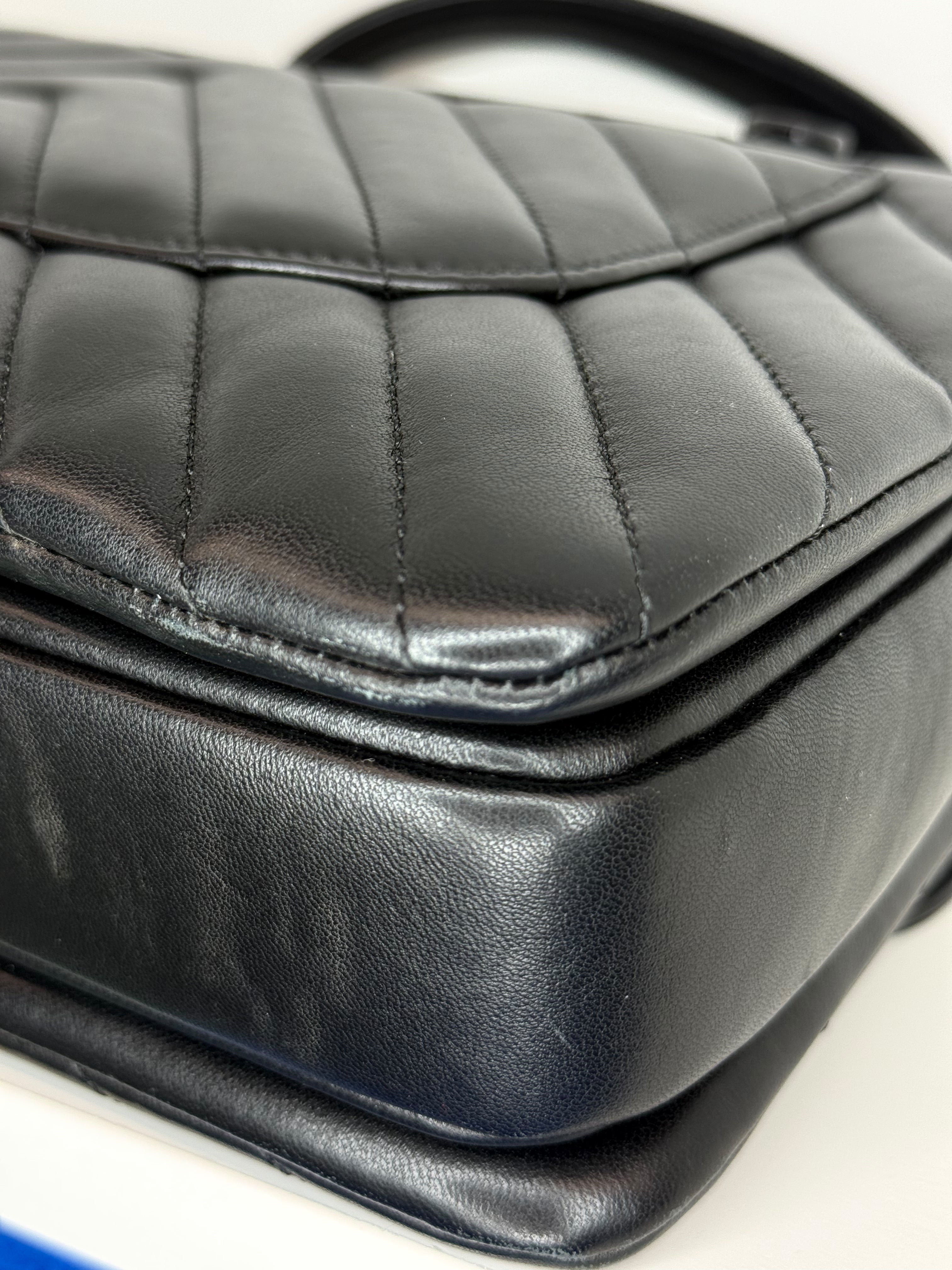 Chanel Chevron Caviar Top Handle Bag — Black Lambskin, Gold Hardware