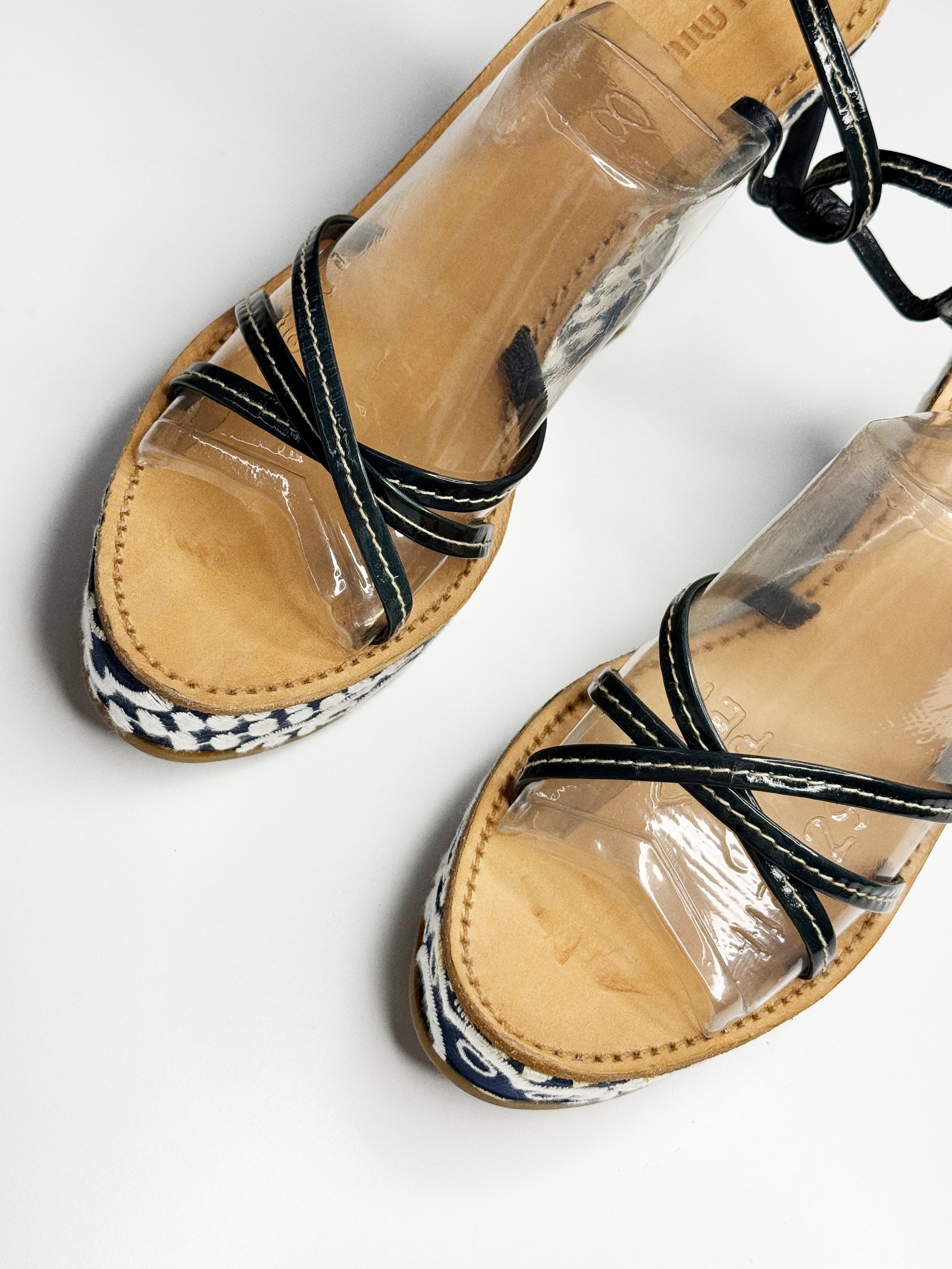 Miu Miu Embroidered Wedge Sandals