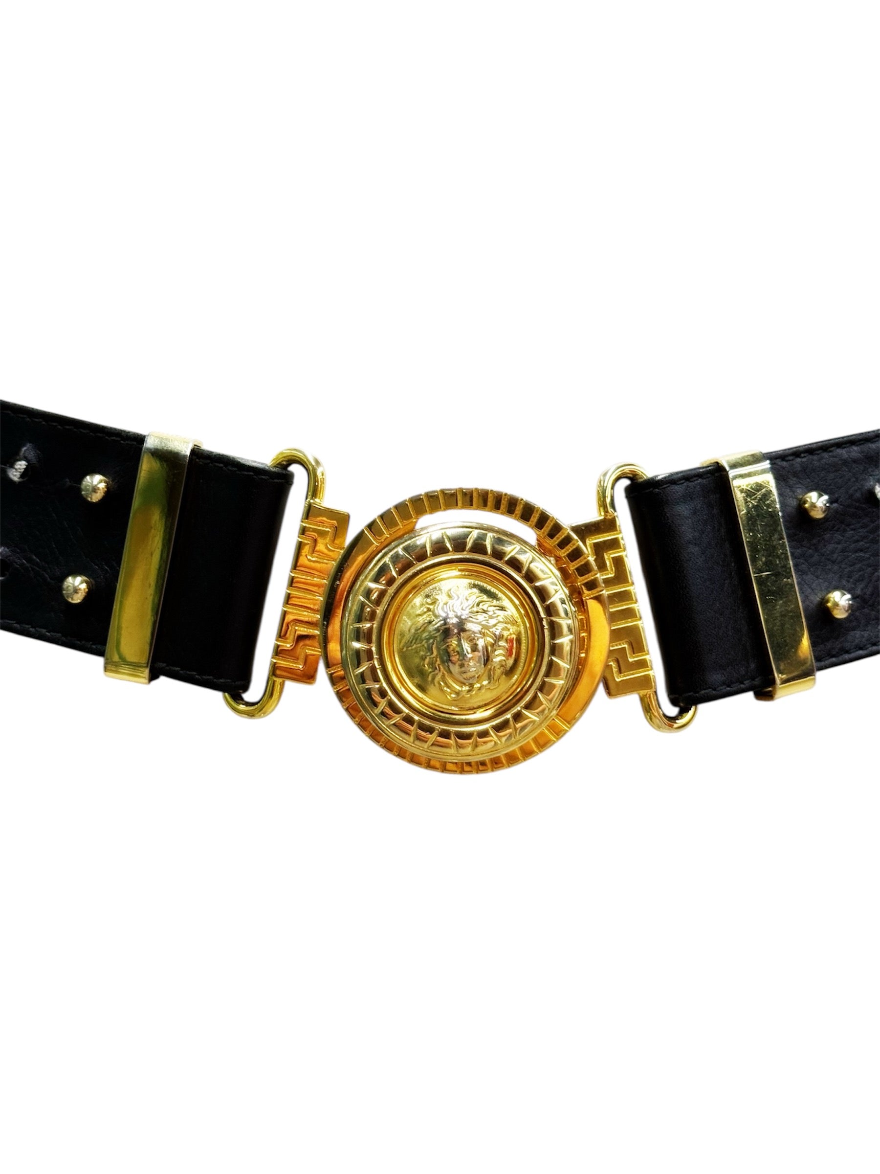 GIANNI VERSACE Black Leather Medusa Chain Belt