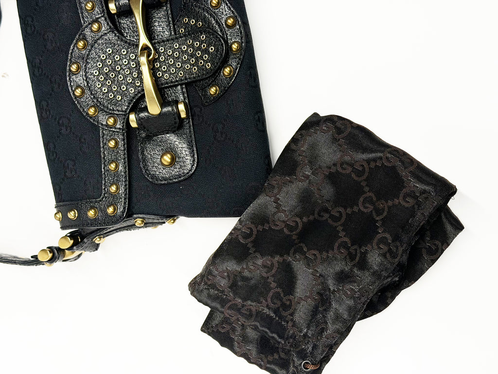 GUCCI Tom Ford Era Studded GG Monogram Horsebit Shoulder Bag – Early 2000s
