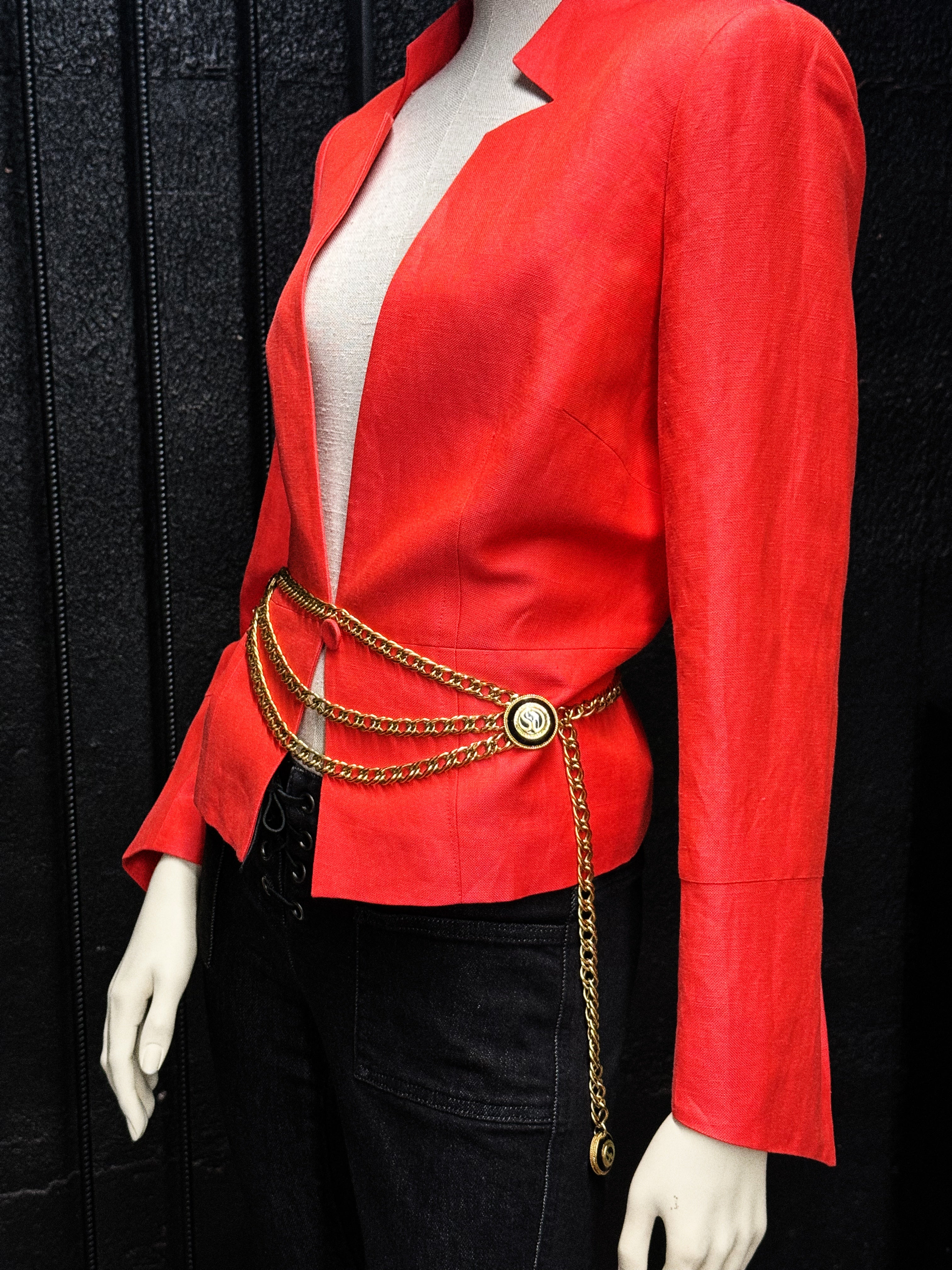 JAEGER Red Silk-Linen Fitted Blazer