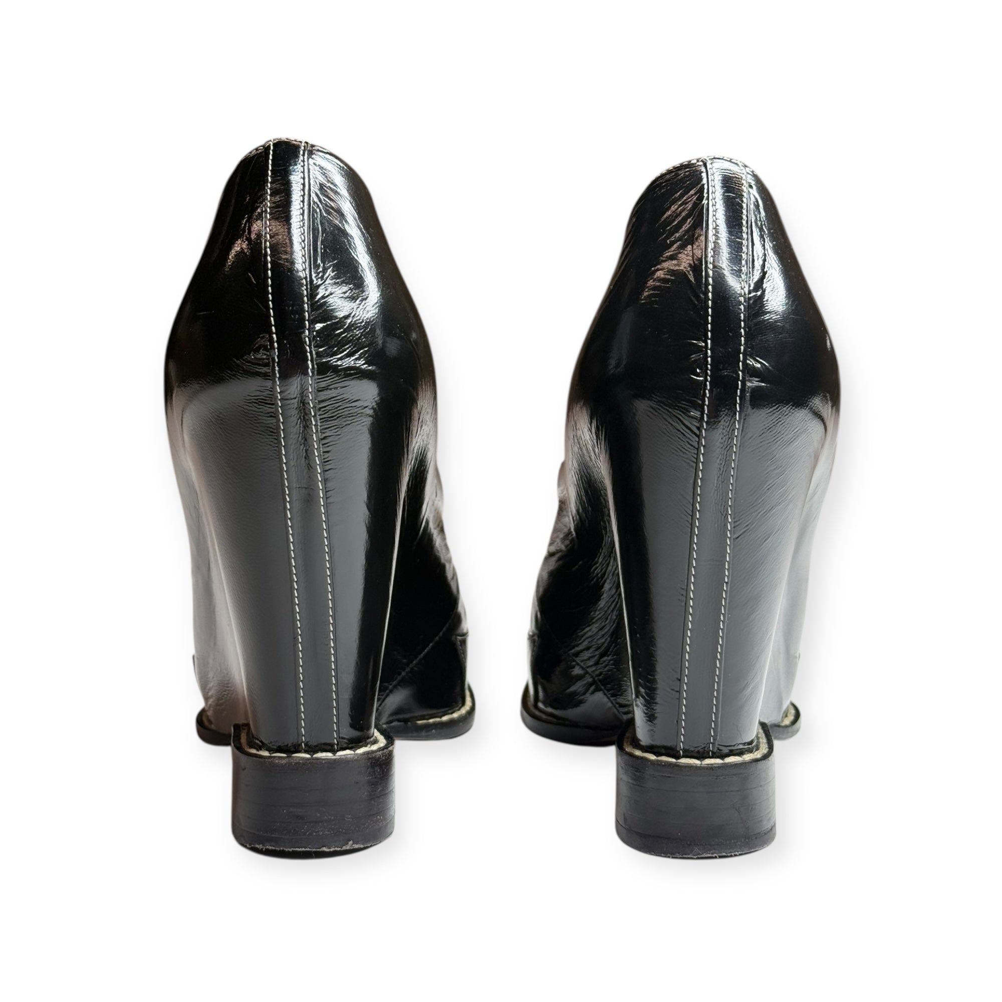Chloé Black Patent Leather Wedge Ankle Boots - 38 1/2