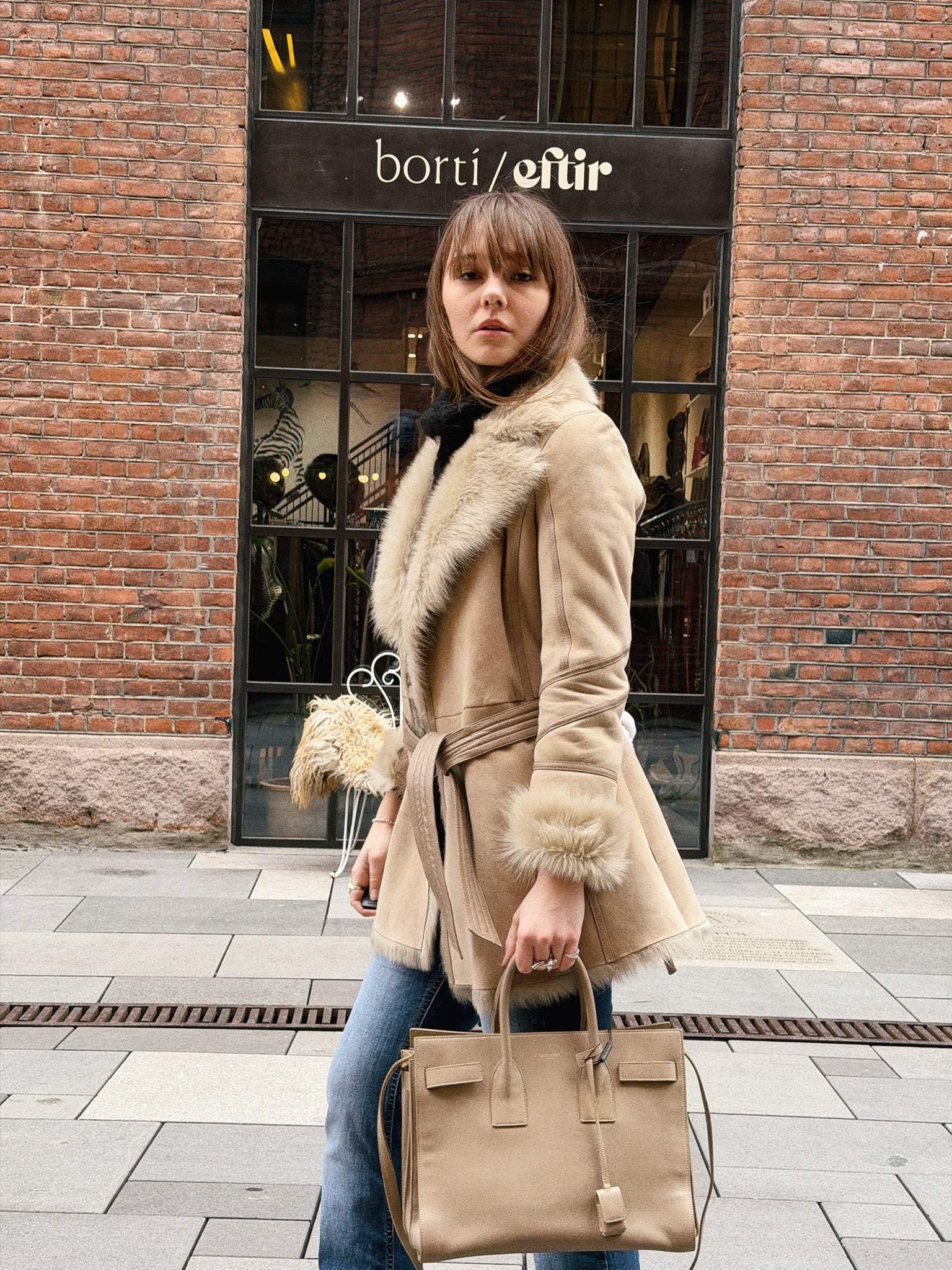 2NDDAY Shearling Coat with Natural Fur Trim