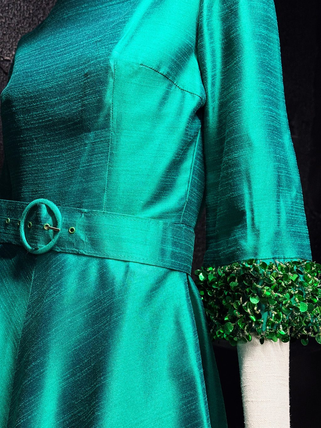 Vintage Briluna Emerald Silk Cocktail Dress
