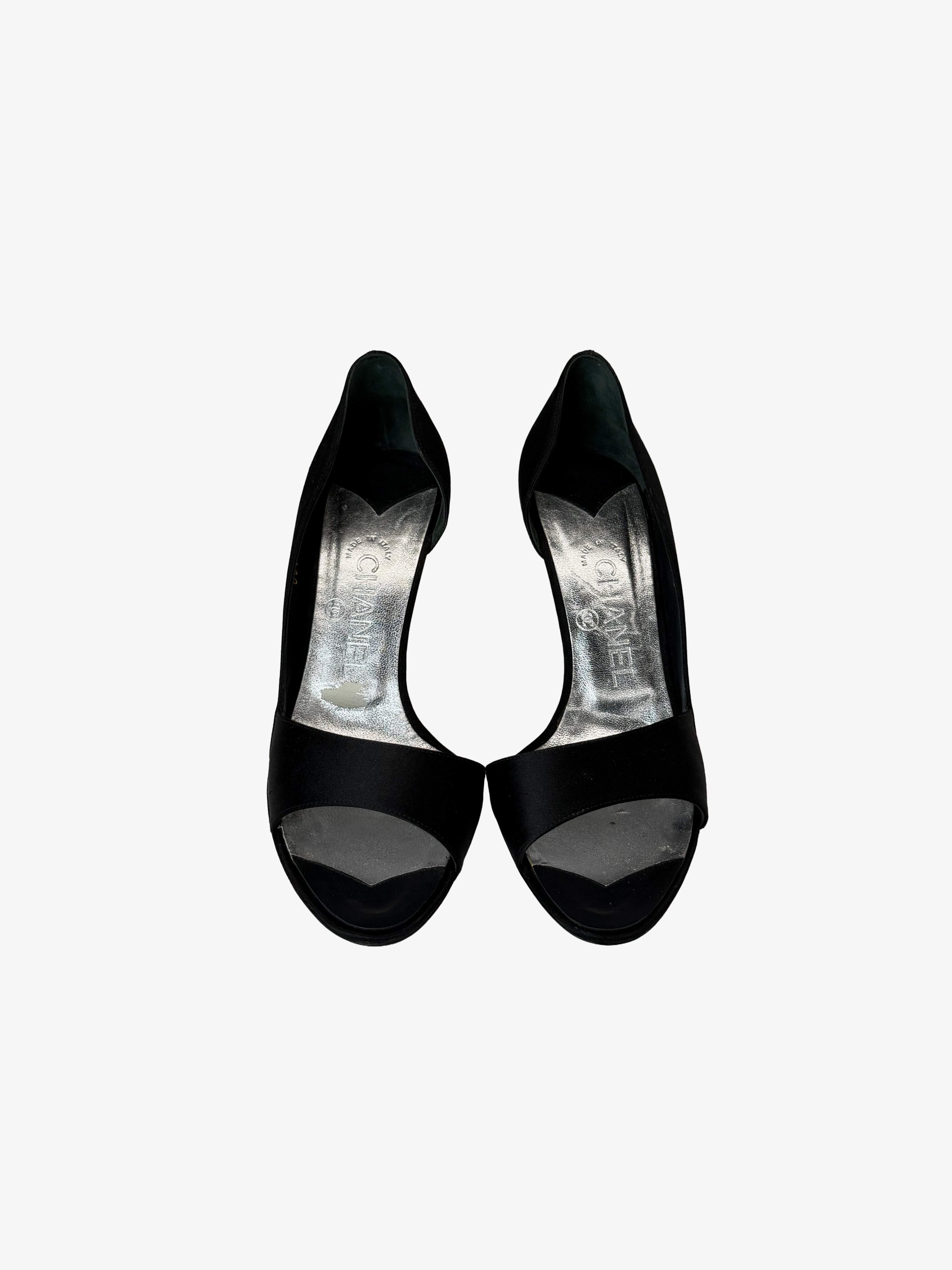 Chanel black satin heels
