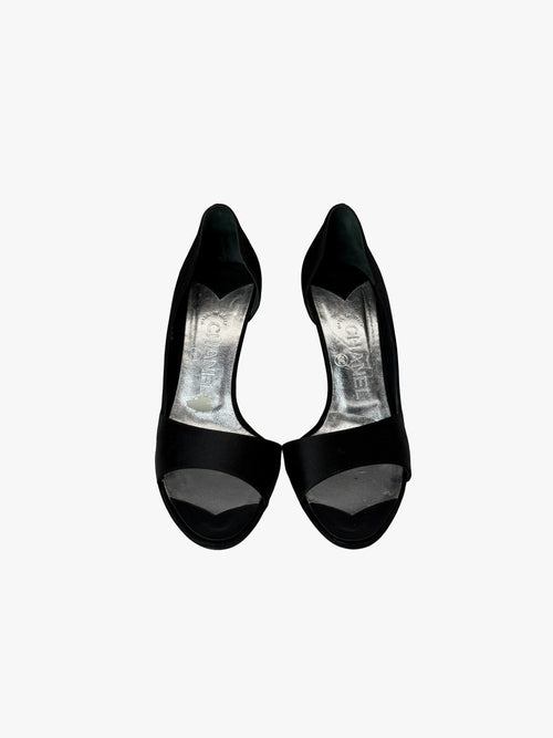 Chanel black satin heels