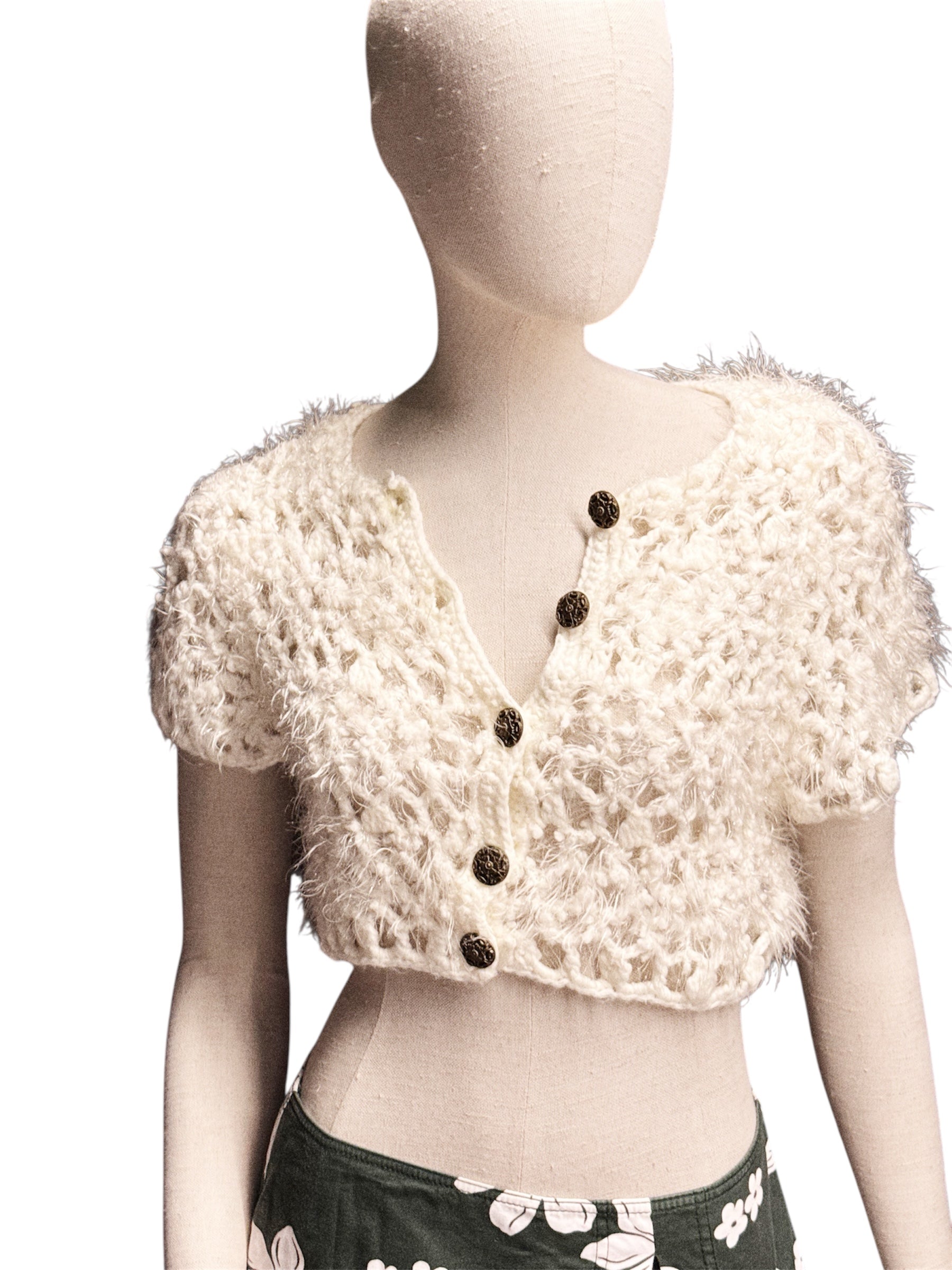 Miu Miu Ivory Cropped Knit Cardigan