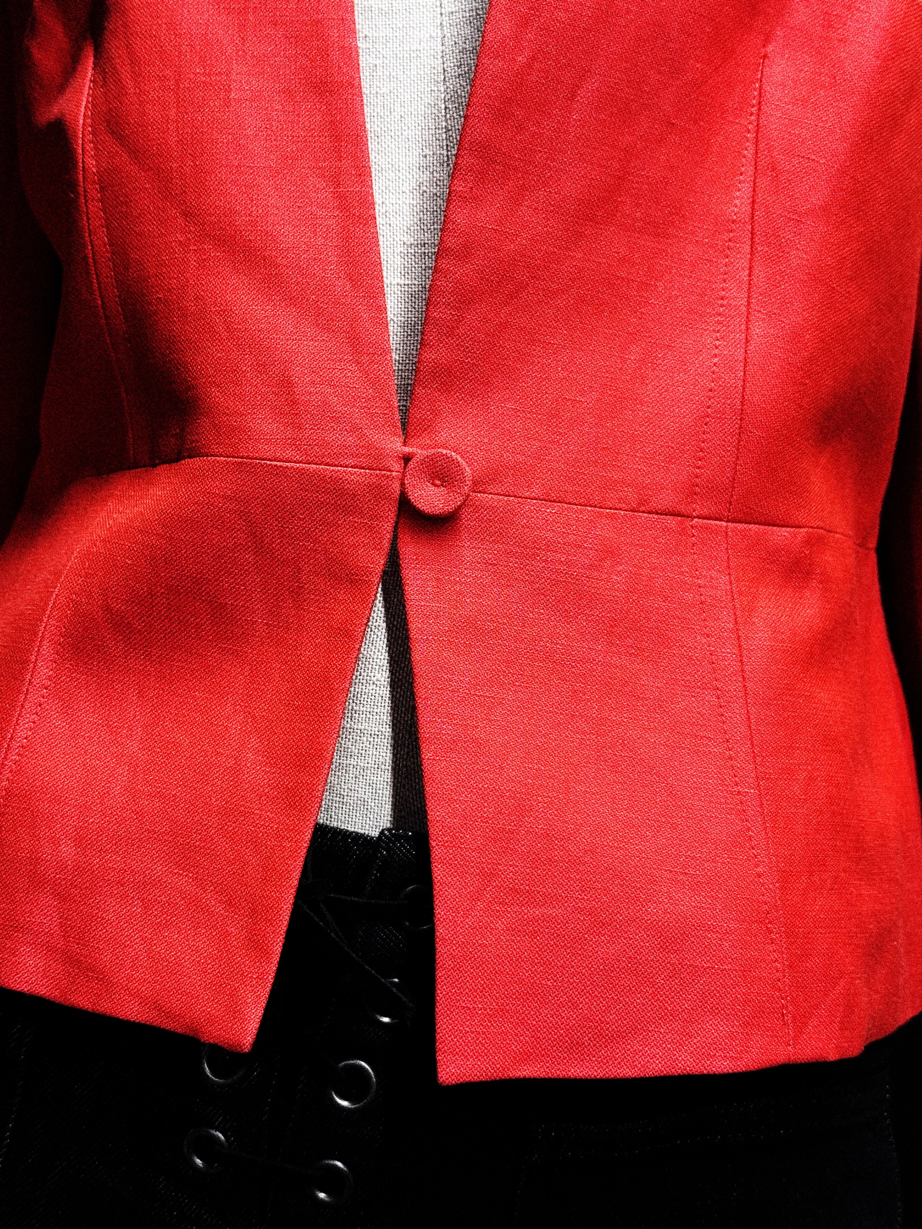JAEGER Red Silk-Linen Fitted Blazer