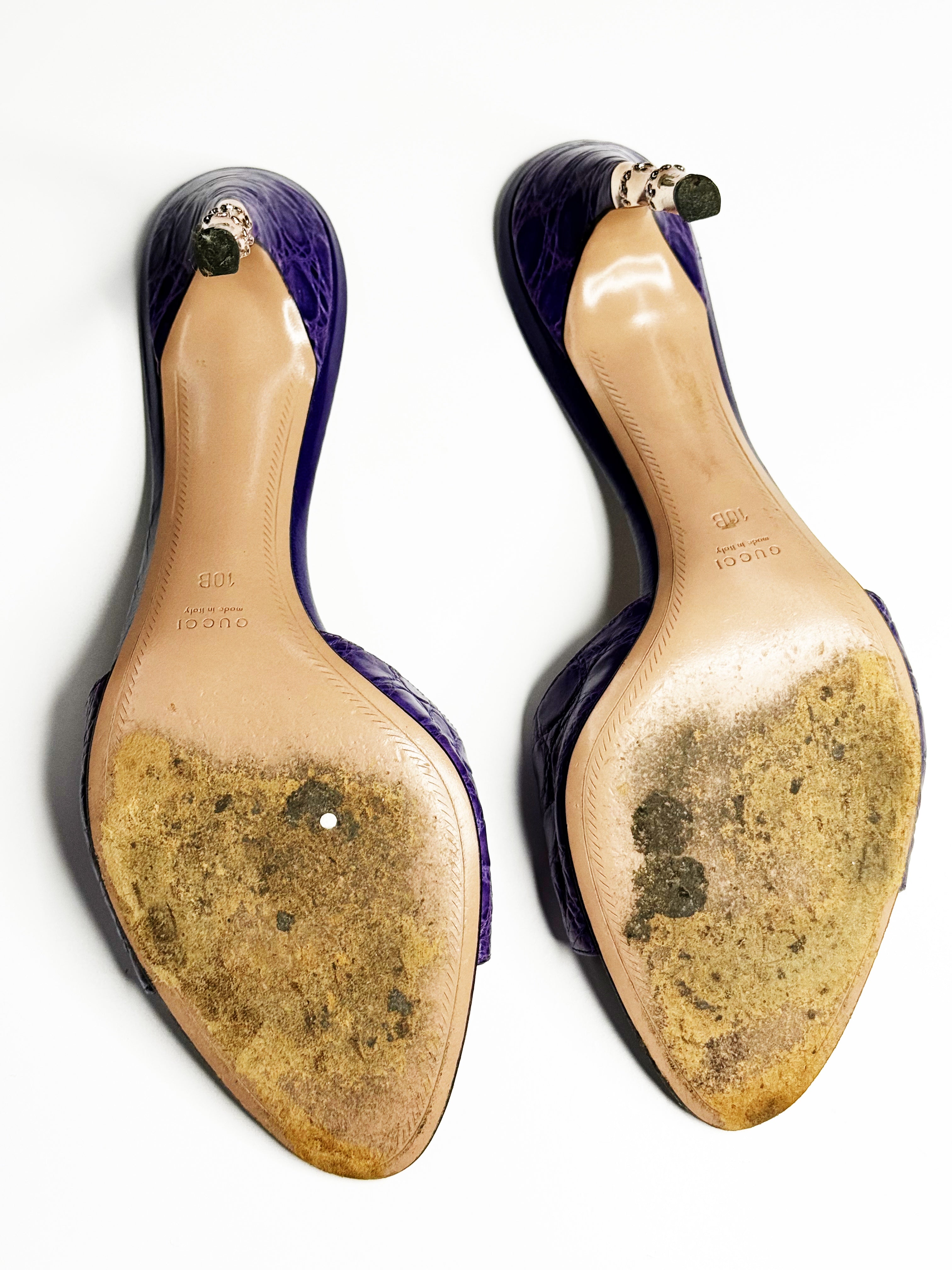 GUCCI Purple Croc-Effect Leather Mules