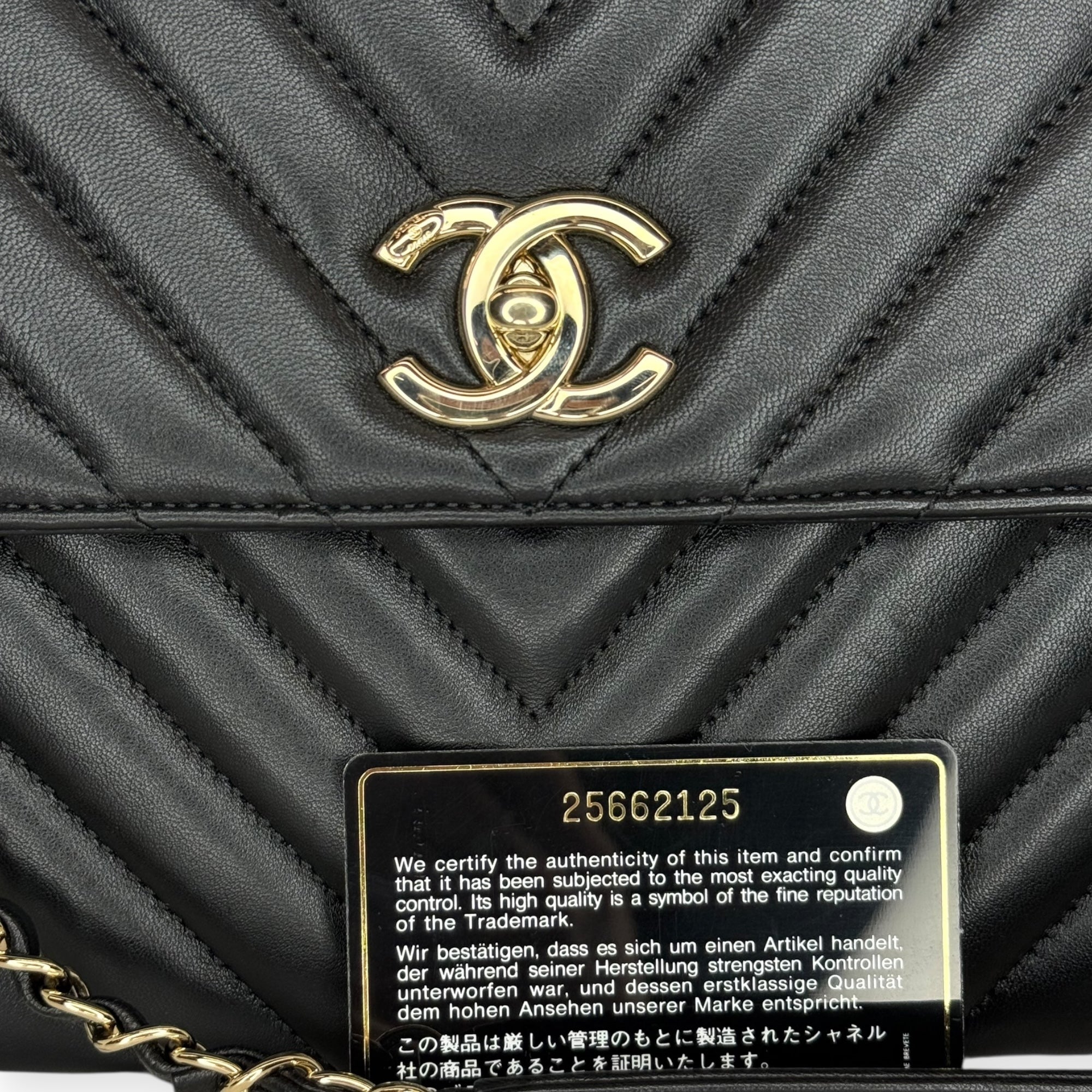 Chanel Chevron Caviar Top Handle Bag — Black Lambskin, Gold Hardware