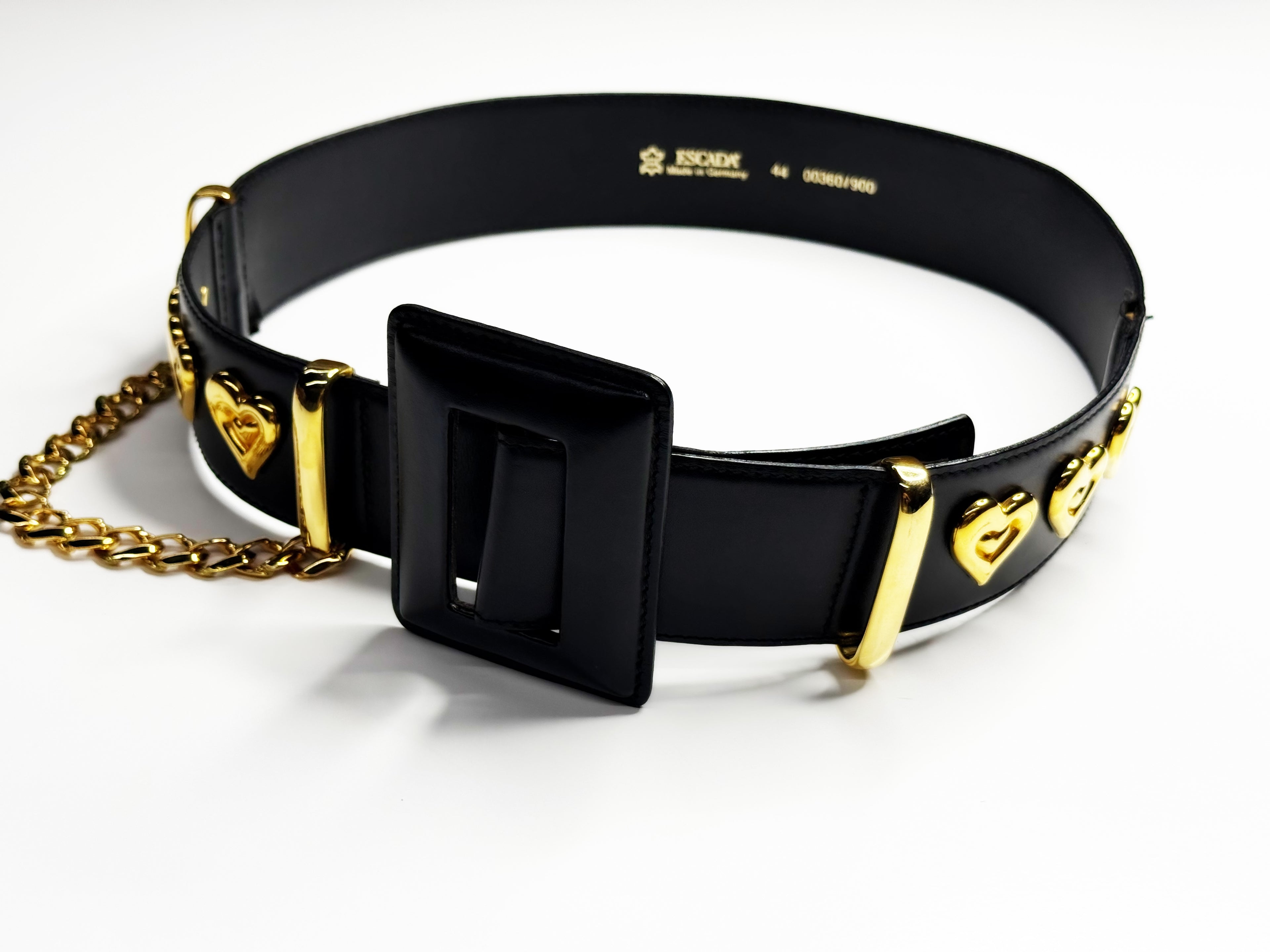 Escada Vintage Leather Belt with Gold Hearts