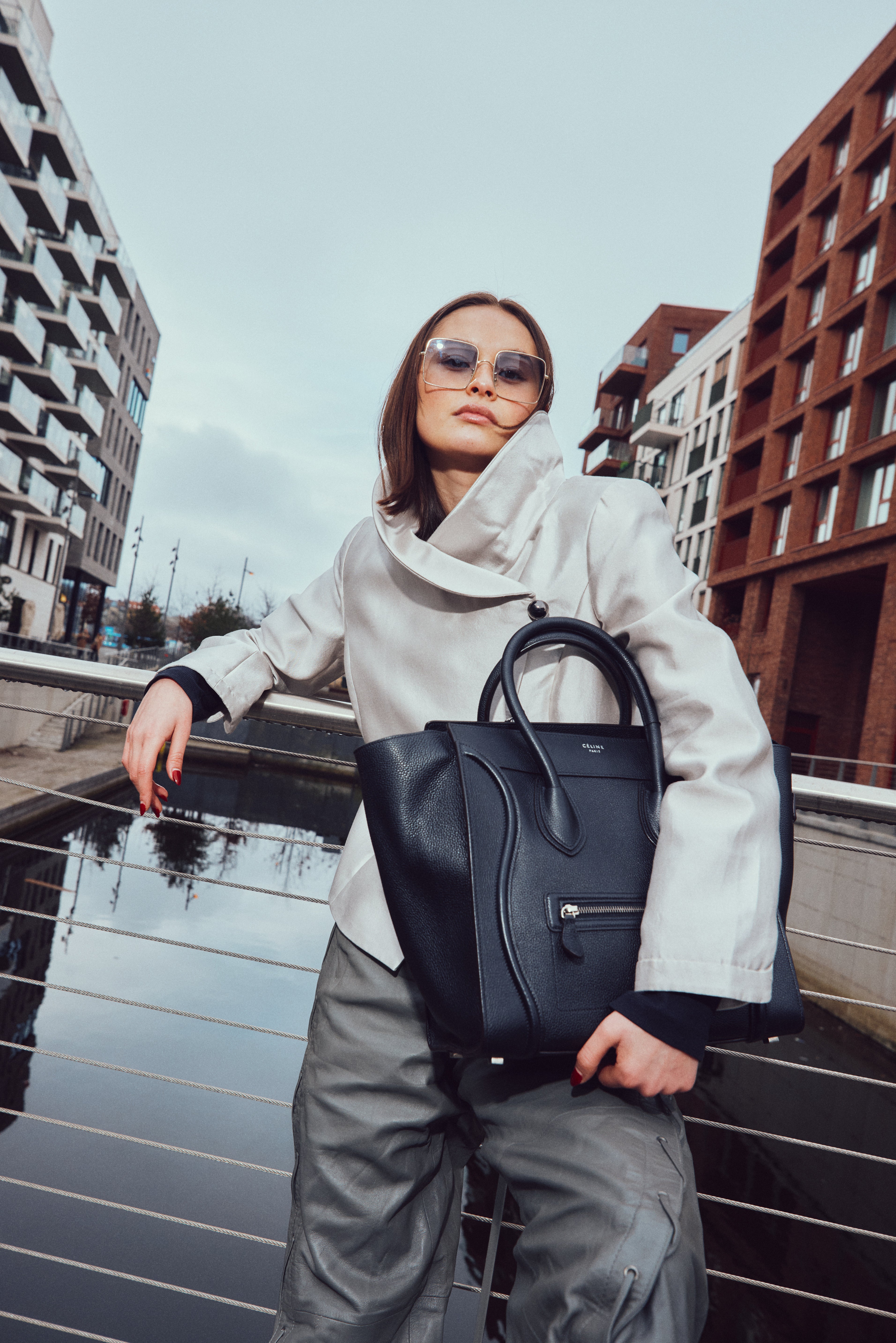 Emporio Armani Light Grey Silk Blazer and Skirt Set