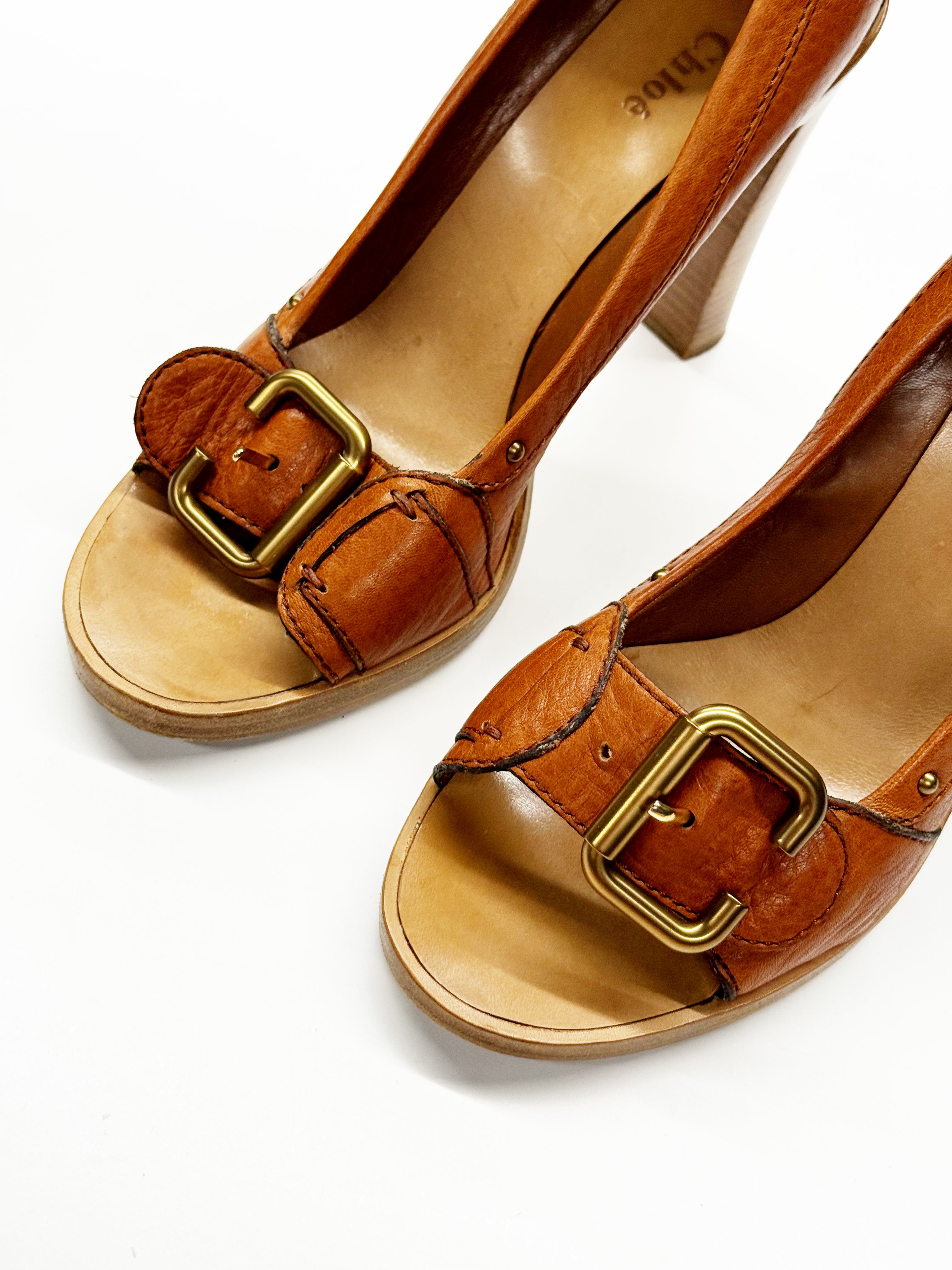 Chloé Tan Peep-Toe Heels
