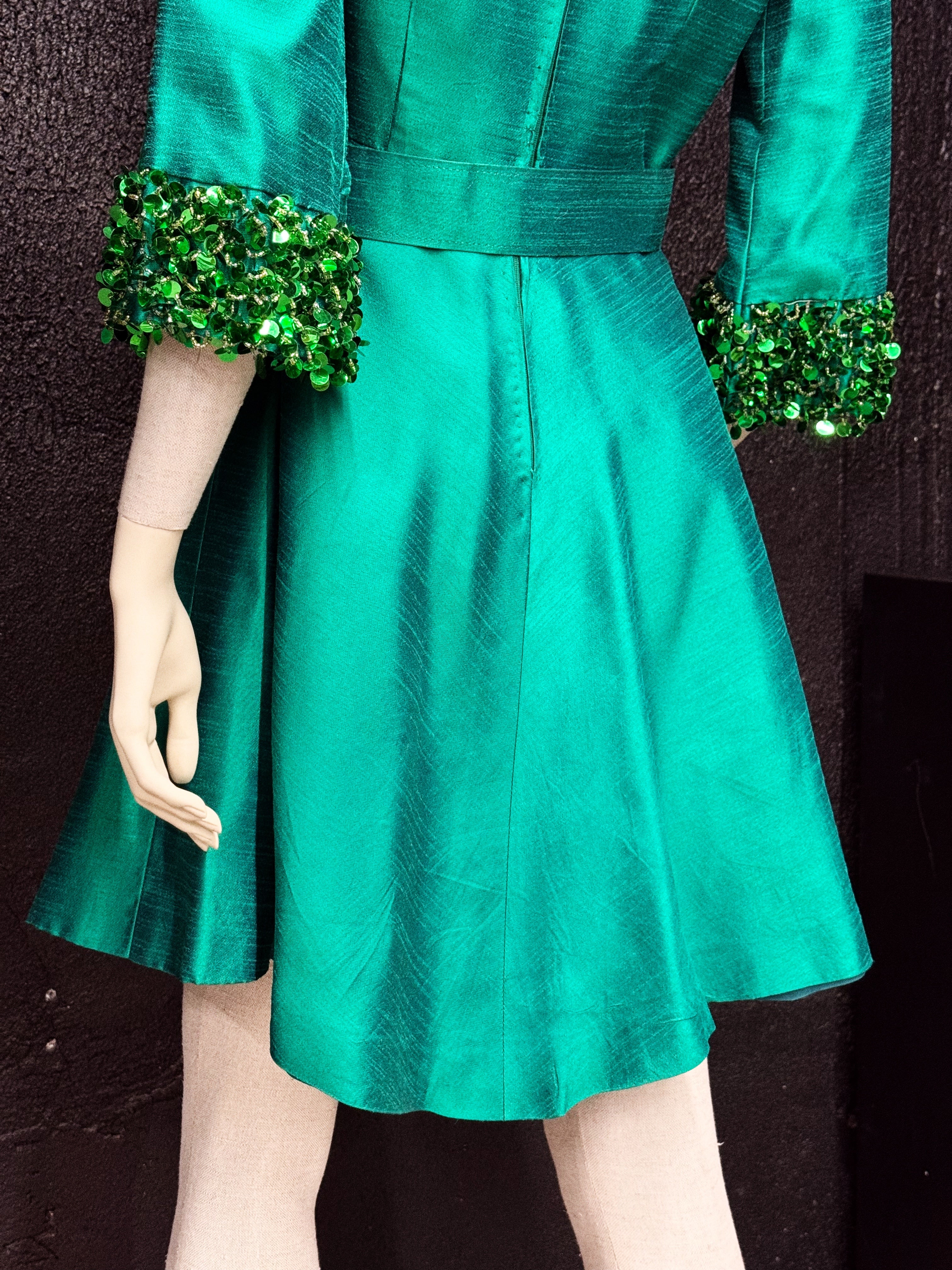 Vintage Briluna Emerald Silk Cocktail Dress