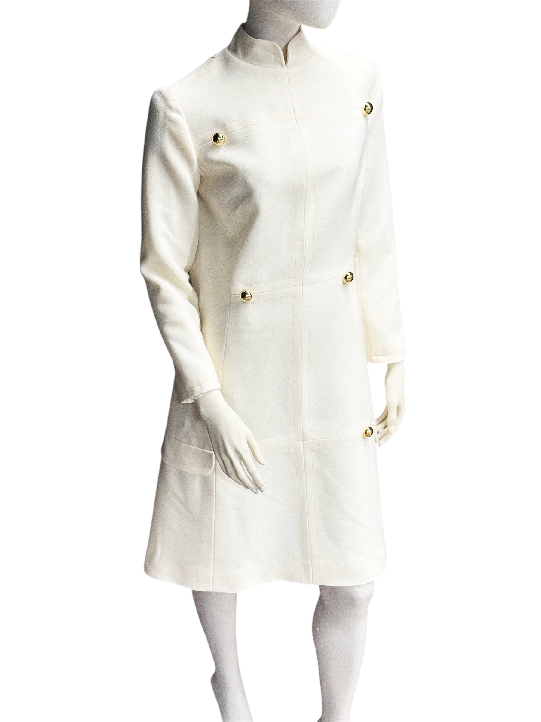 Vintage ALGО White A-Line Dress with Gold Buttons