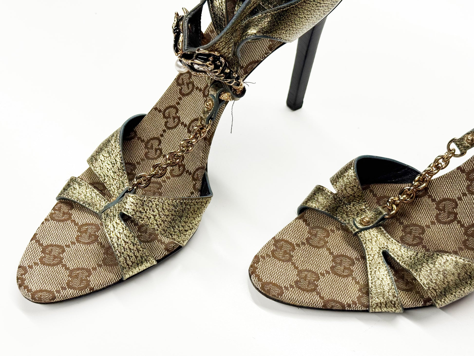 Gucci Metallic GG Monogram Chain Sandals