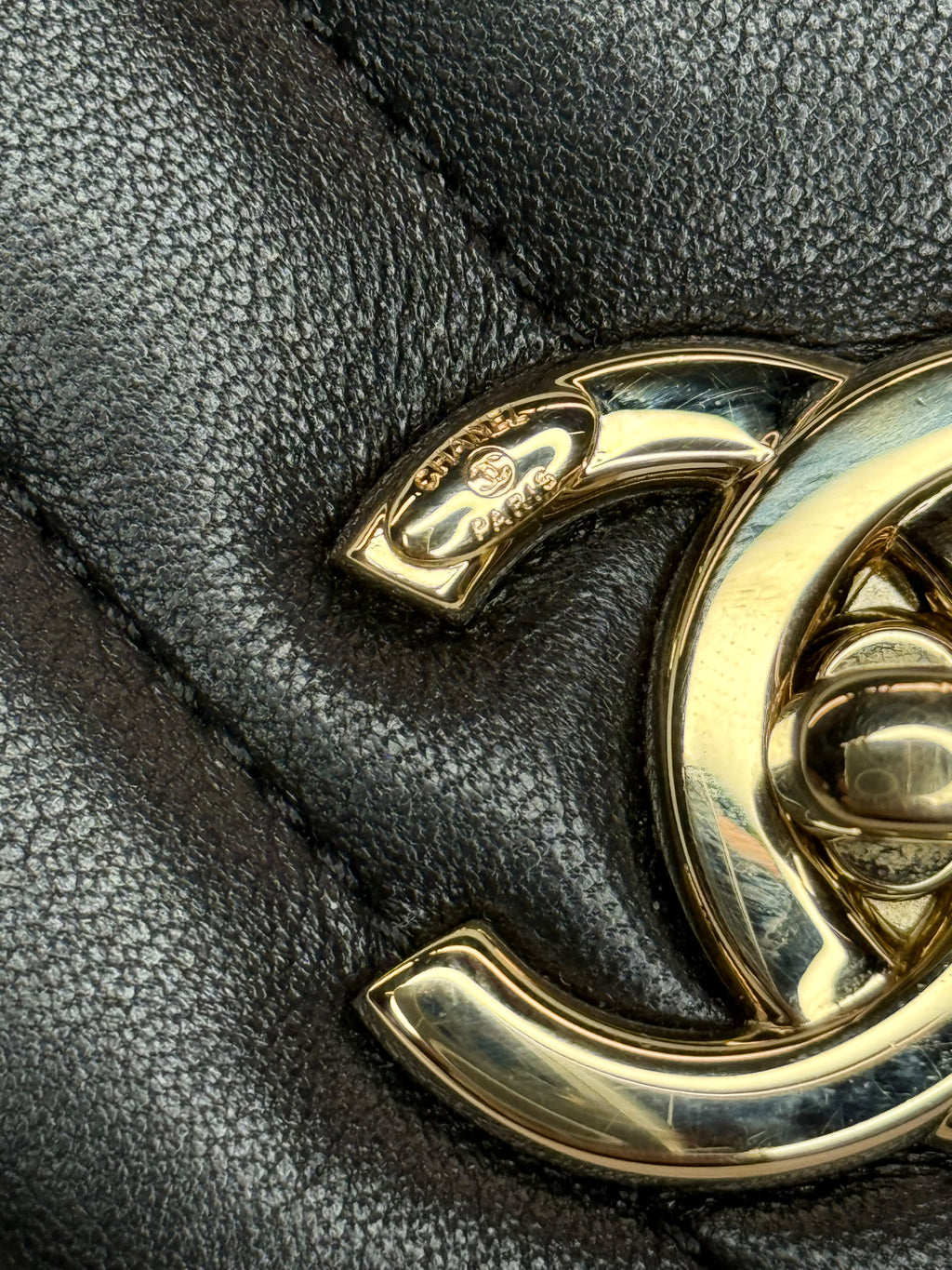 Chanel Chevron Caviar Top Handle Bag — Black Lambskin, Gold Hardware