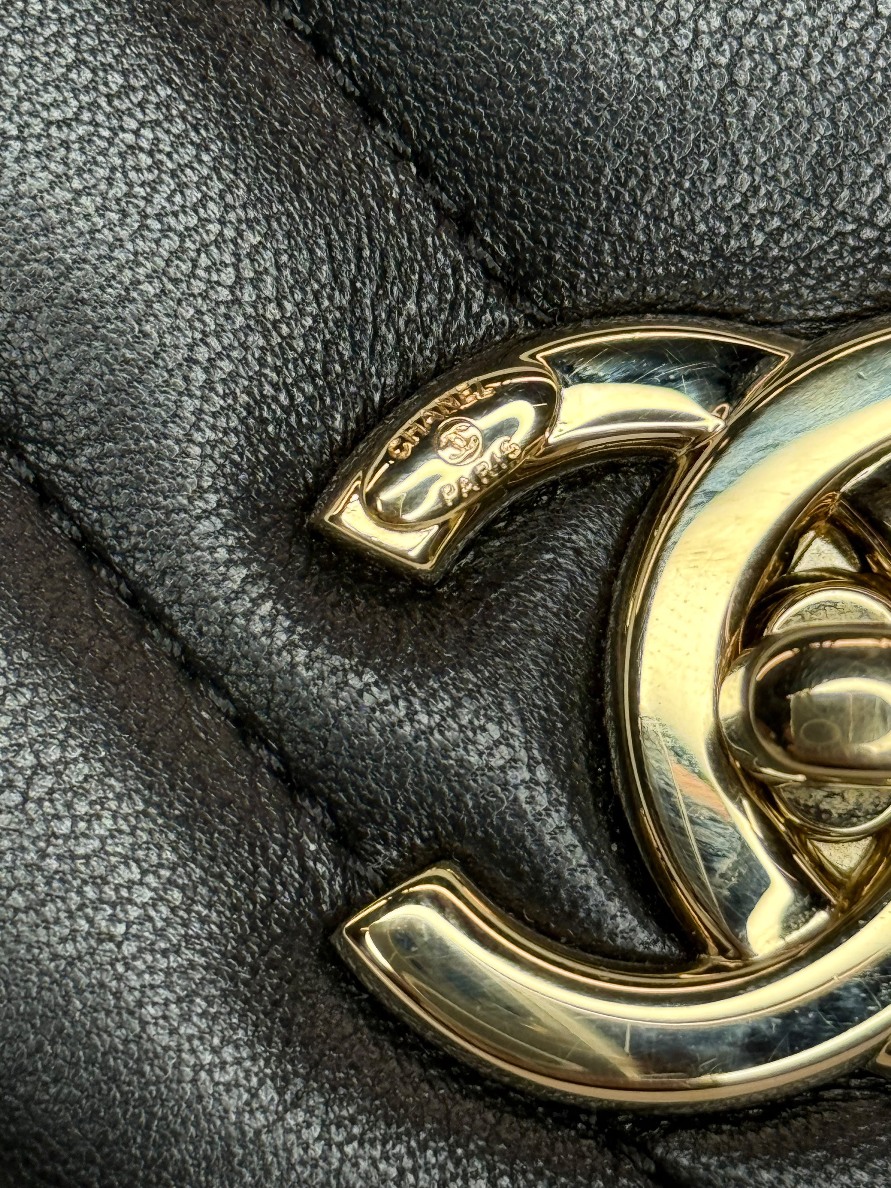 Chanel Chevron Caviar Top Handle Bag — Black Lambskin, Gold Hardware