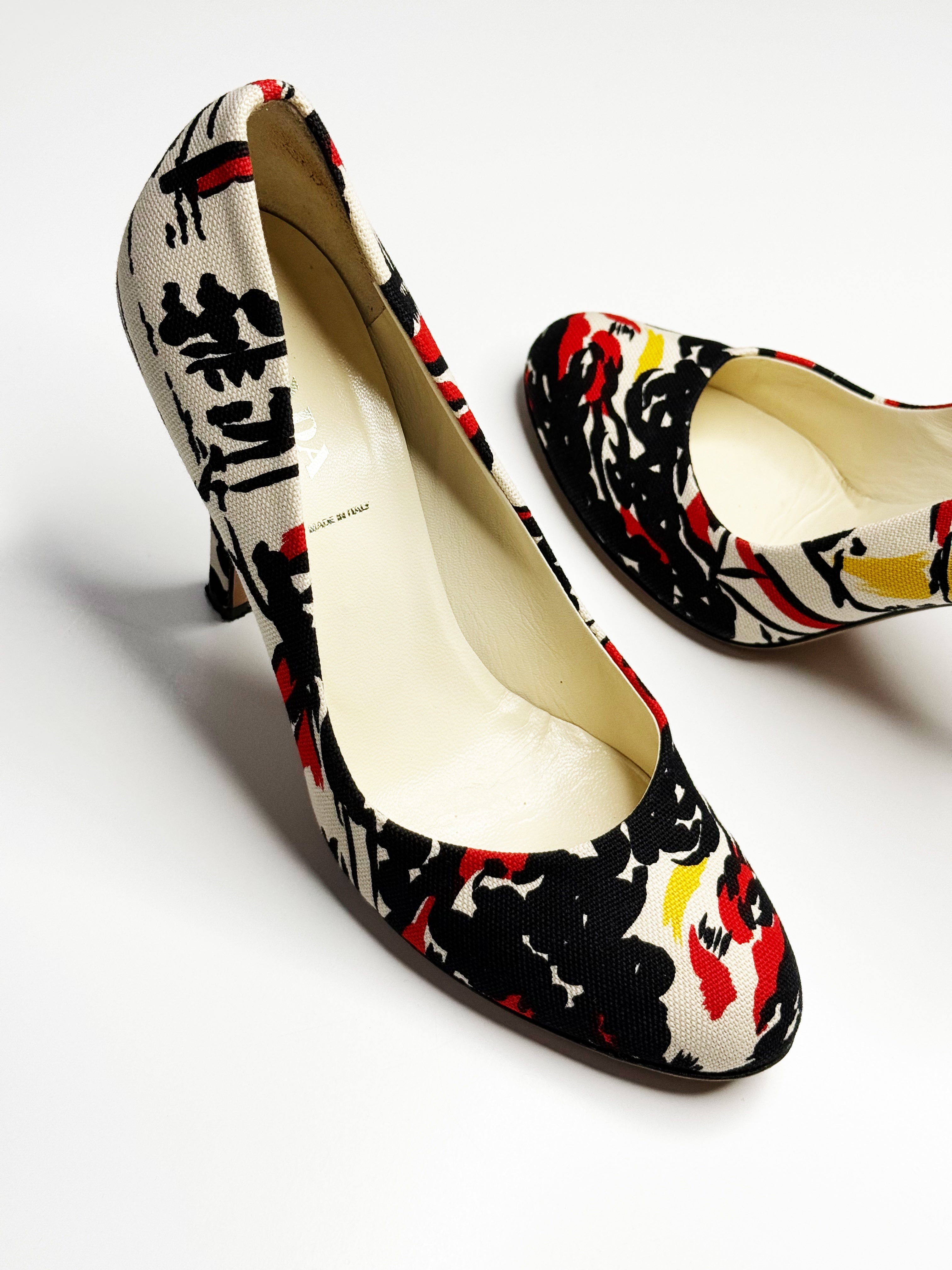 Prada Printed Canvas Pumps