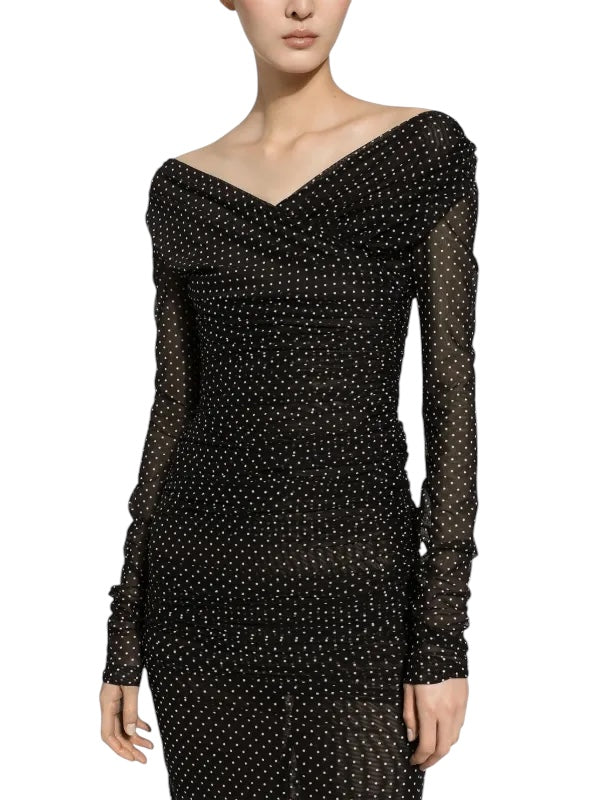 Dolce & Gabbana Black Polka Dot Ruched Dress