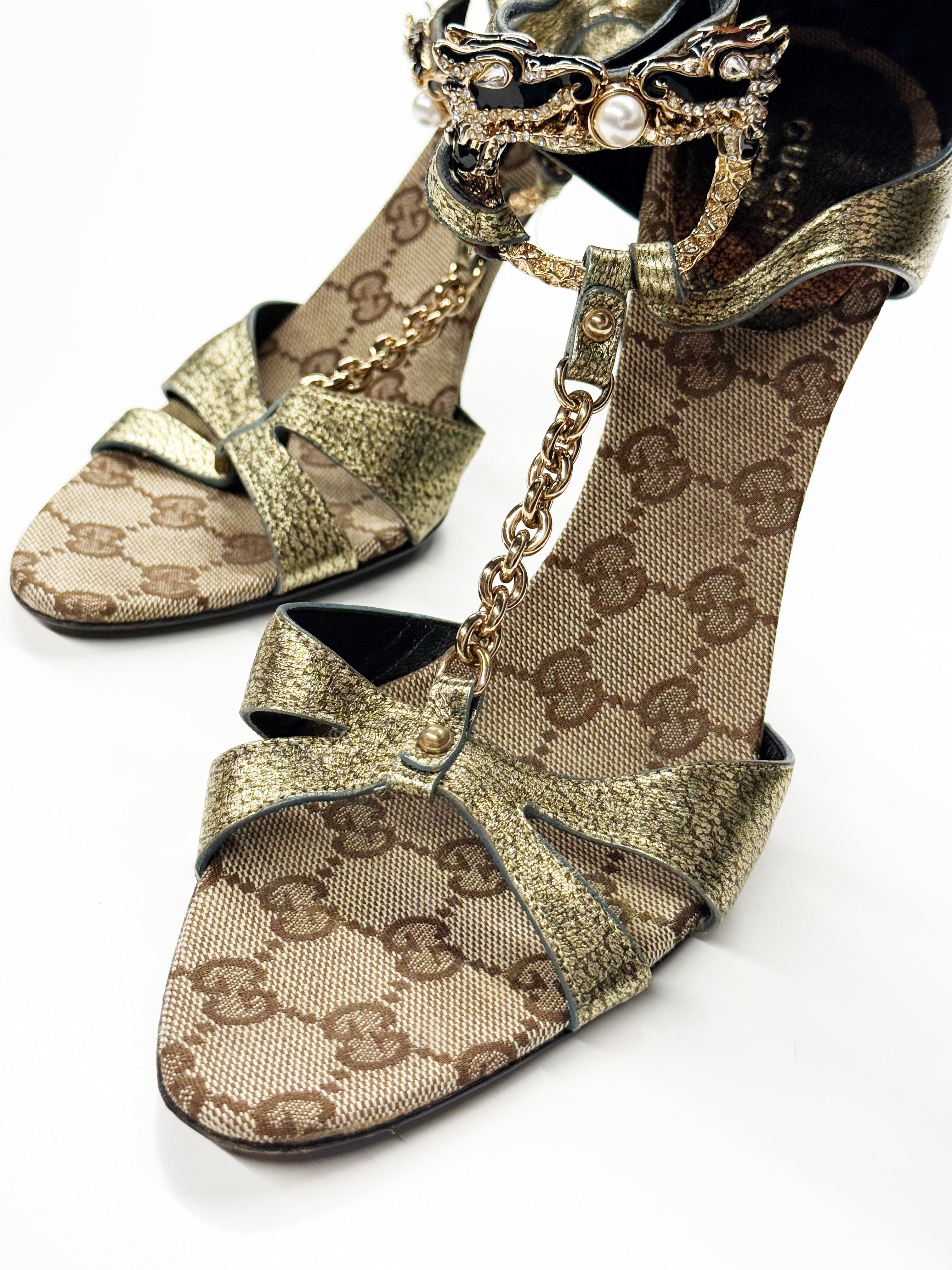 Gucci Metallic GG Monogram Chain Sandals
