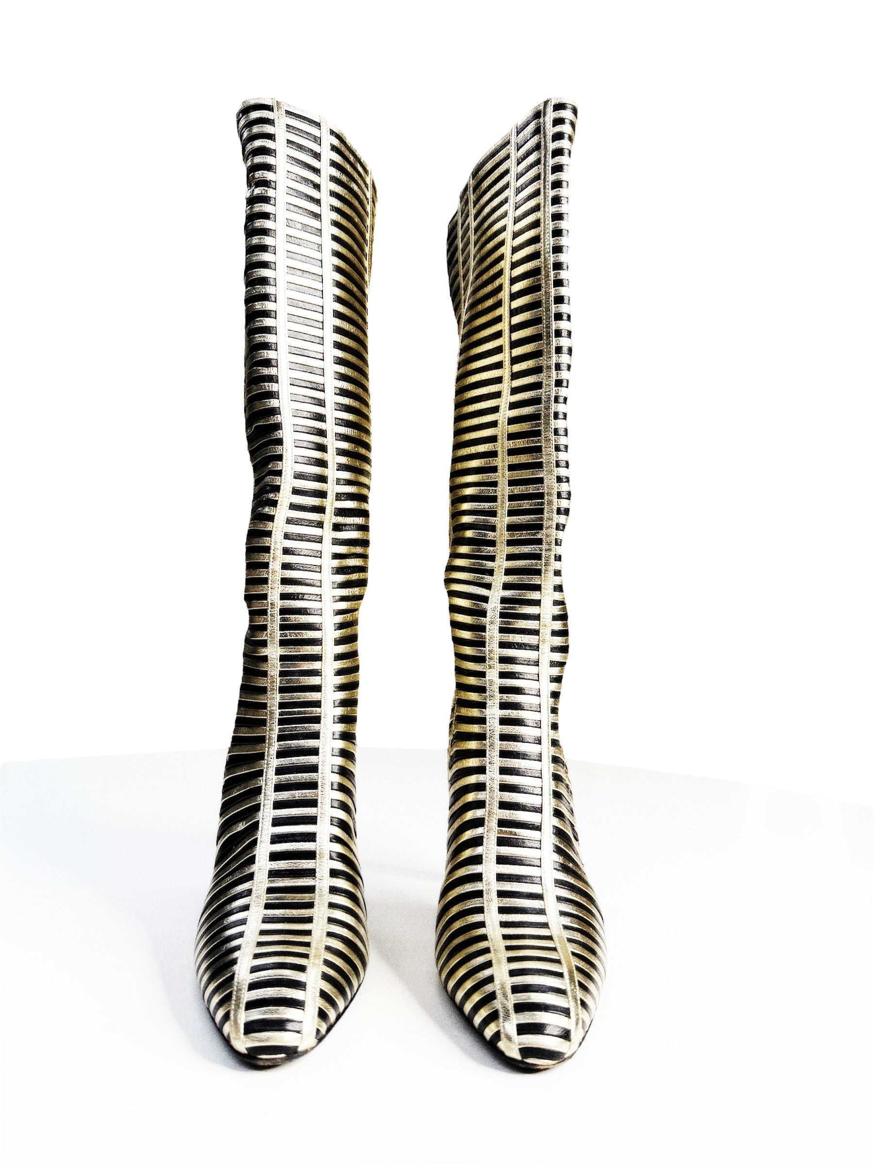 Valentino Garavani Metallic Striped Knee-High Boots