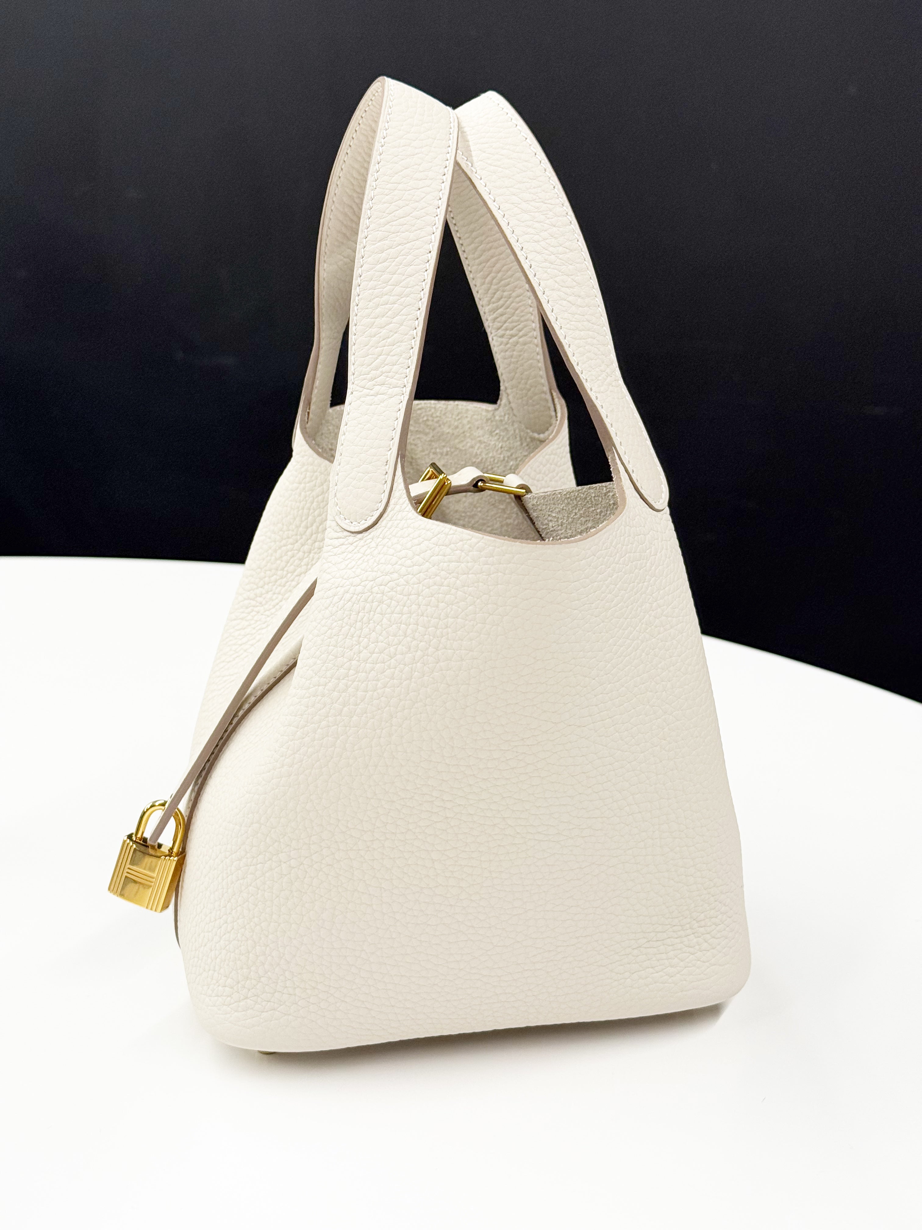 Hermès Picotin Lock PM Bag in White Clemence Leather (Full Set, New Condition)