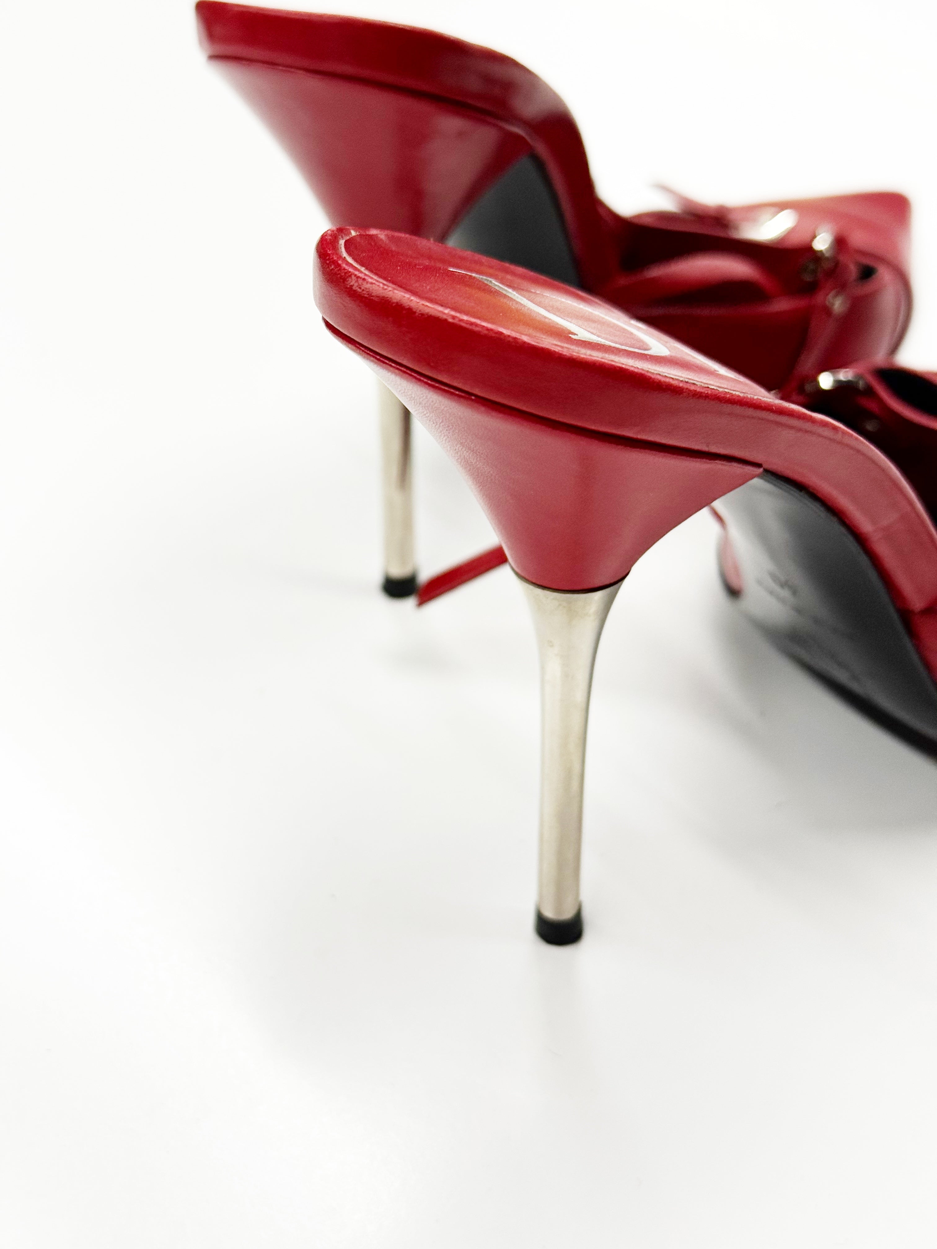 Christian Dior Red Heeled Pumps with Buckle and Strap Details