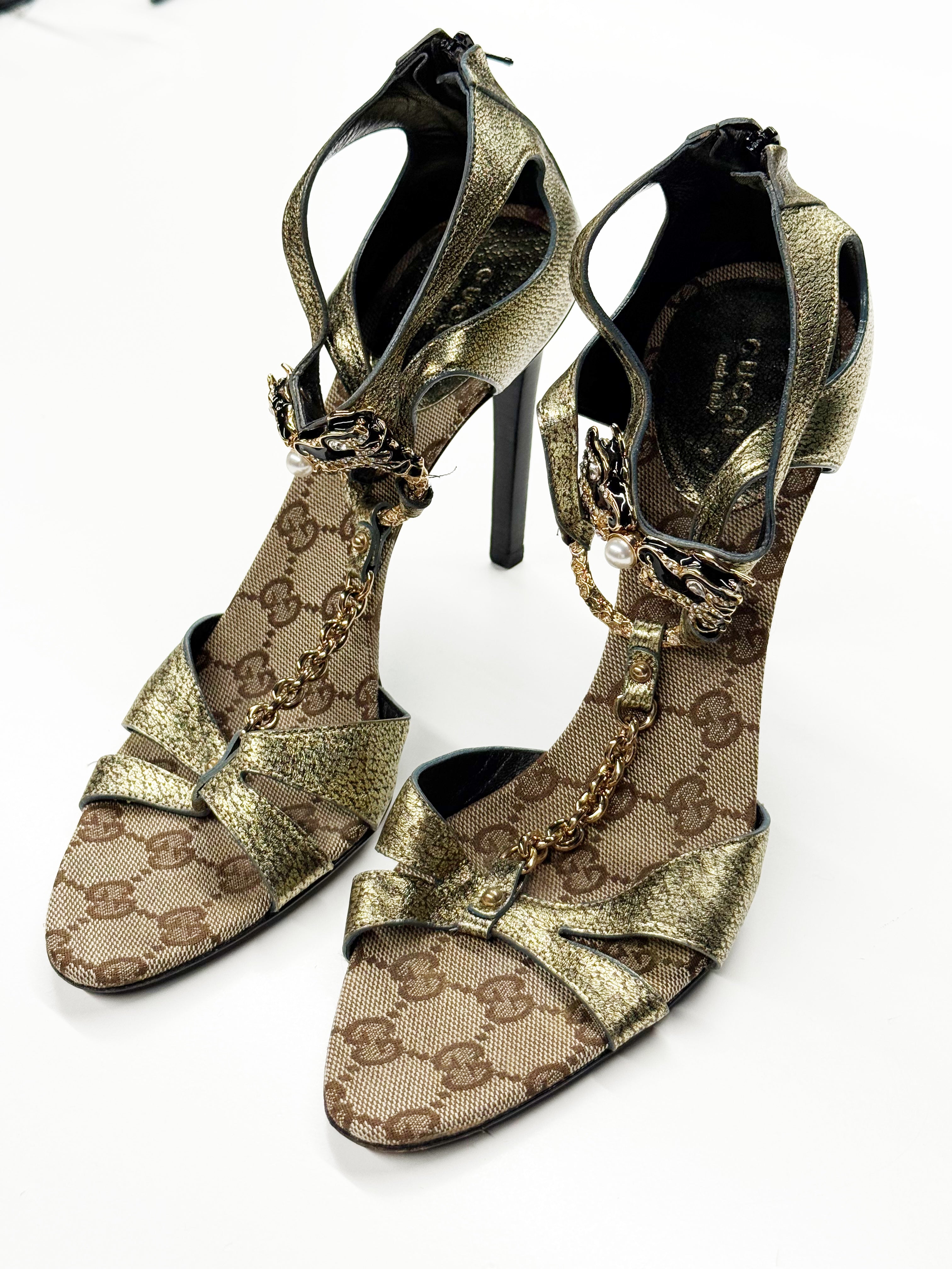 Gucci Metallic GG Monogram Chain Sandals