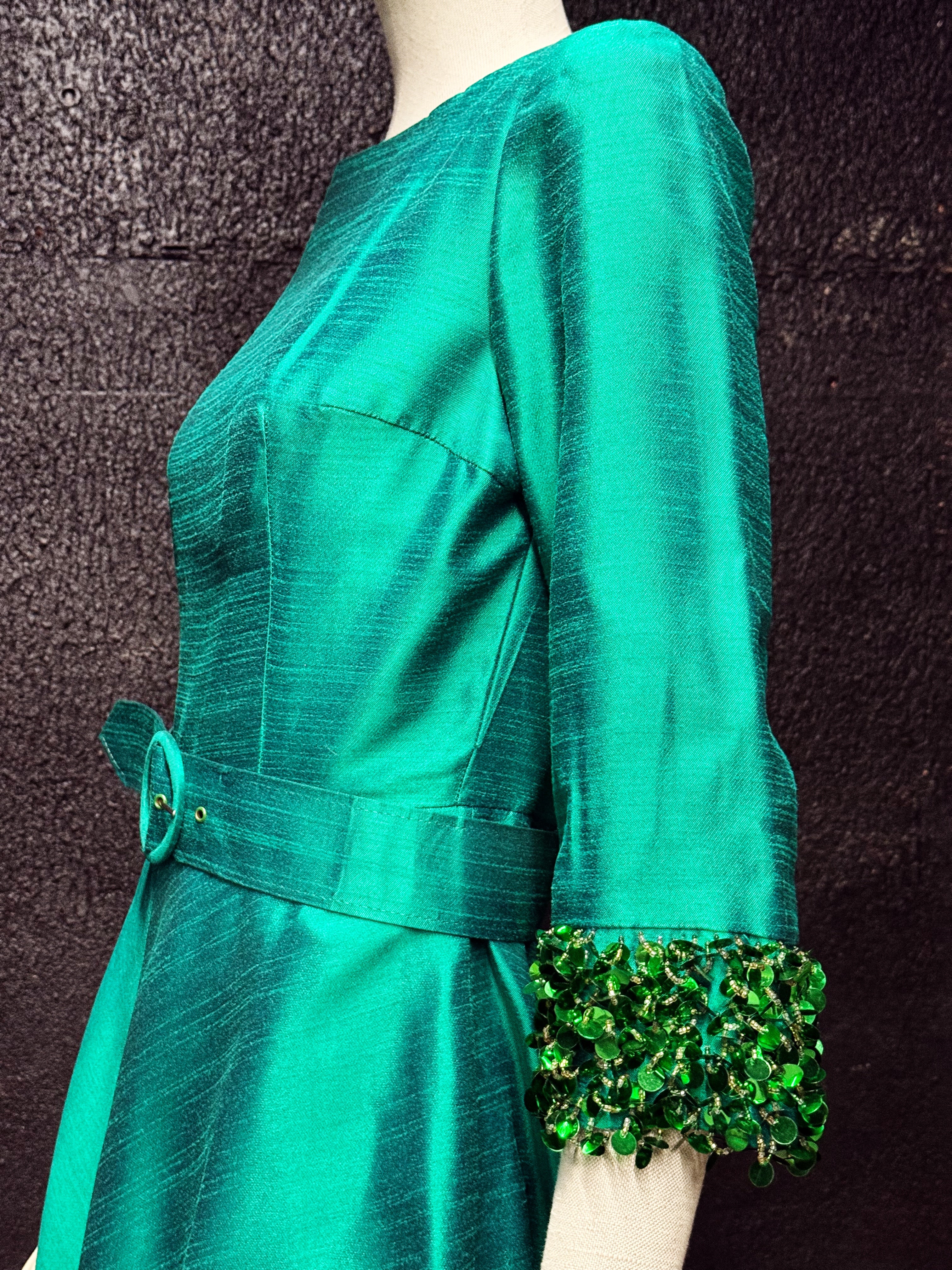 Vintage Briluna Emerald Silk Cocktail Dress