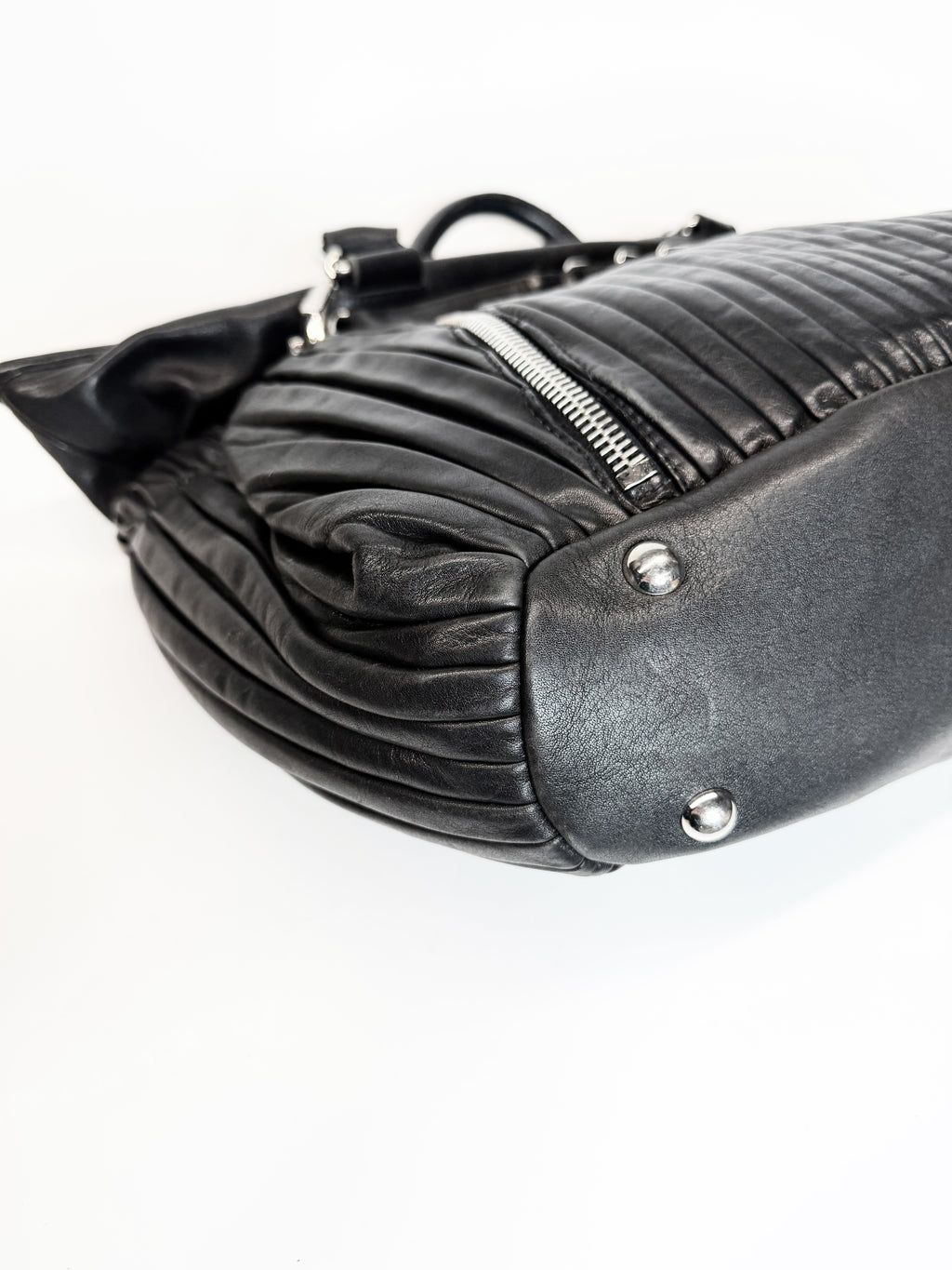 MIU MIU Black Pleated Leather Satchel Bag