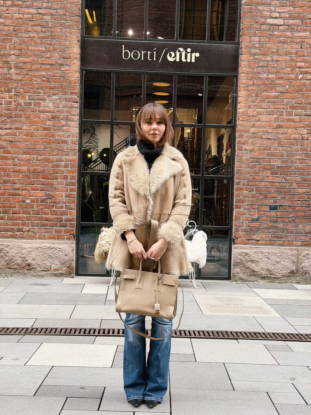 2NDDAY Shearling Coat with Natural Fur Trim