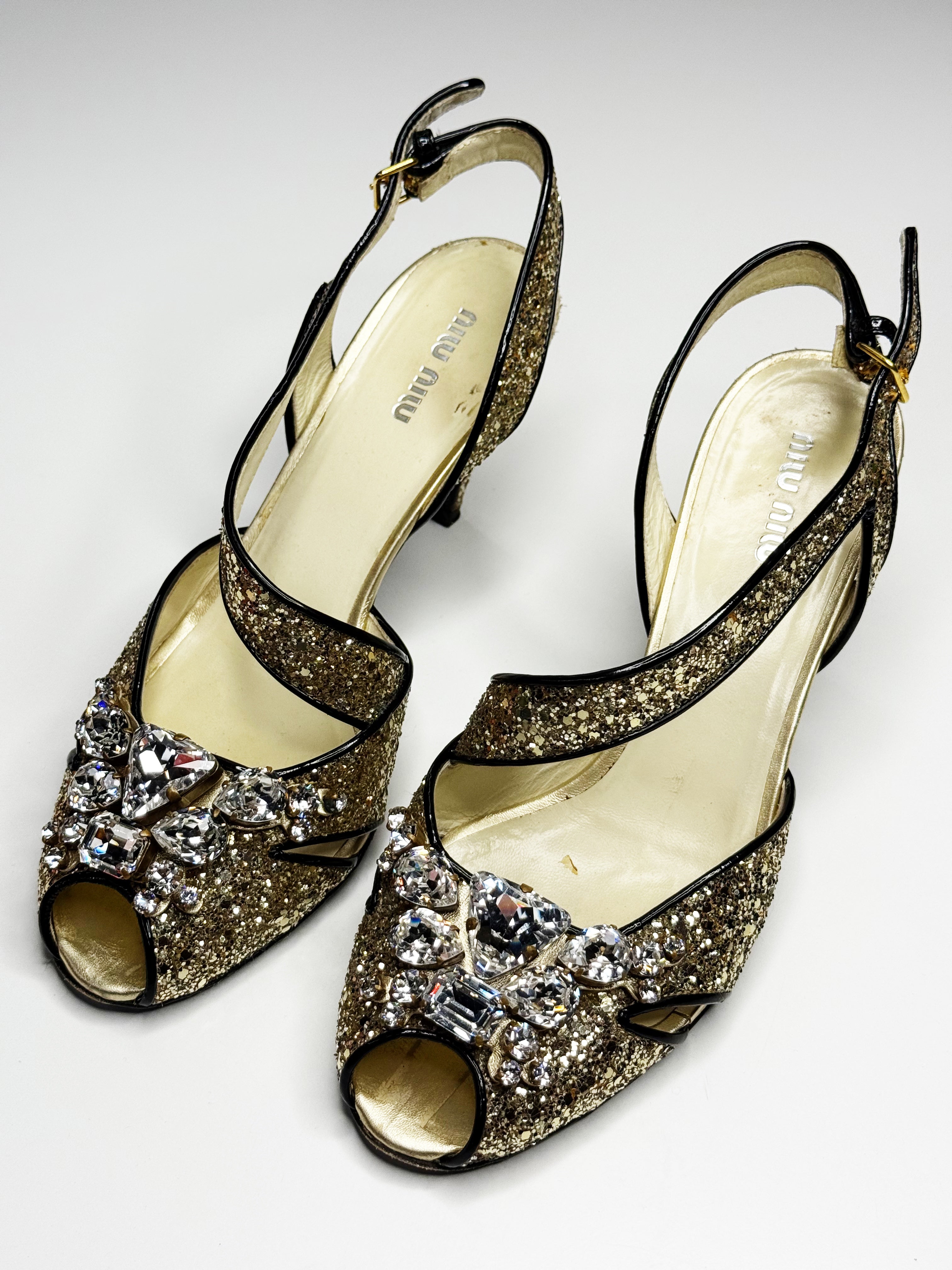 Miu Miu Glitter Crystal Embellished Heels