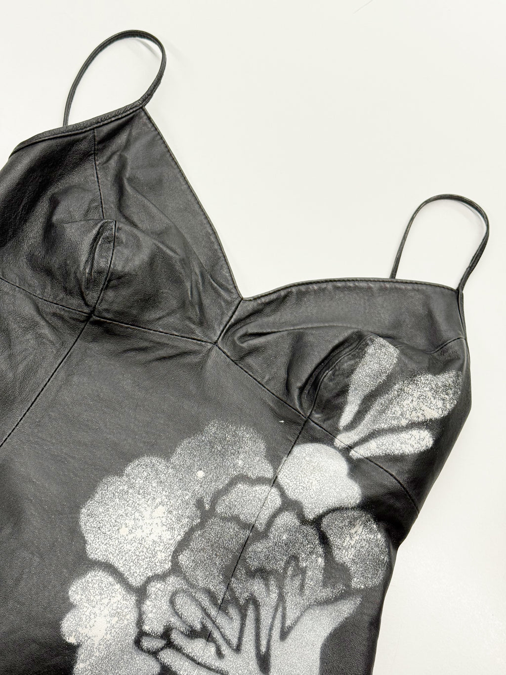 Black Leather Lace-Up Dress with Spray Floral Detail — Faust