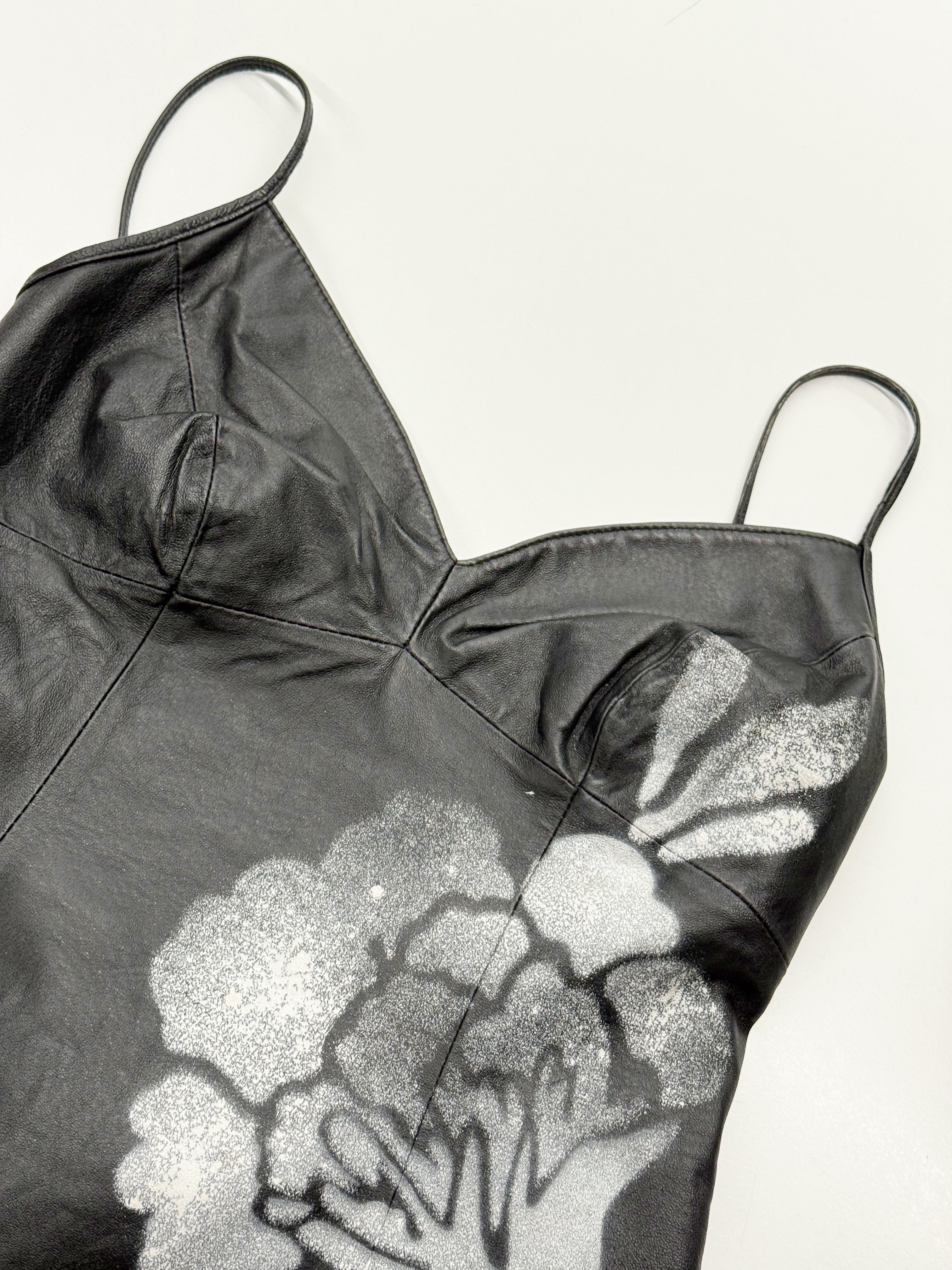 Black Leather Lace-Up Dress with Spray Floral Detail — Faust
