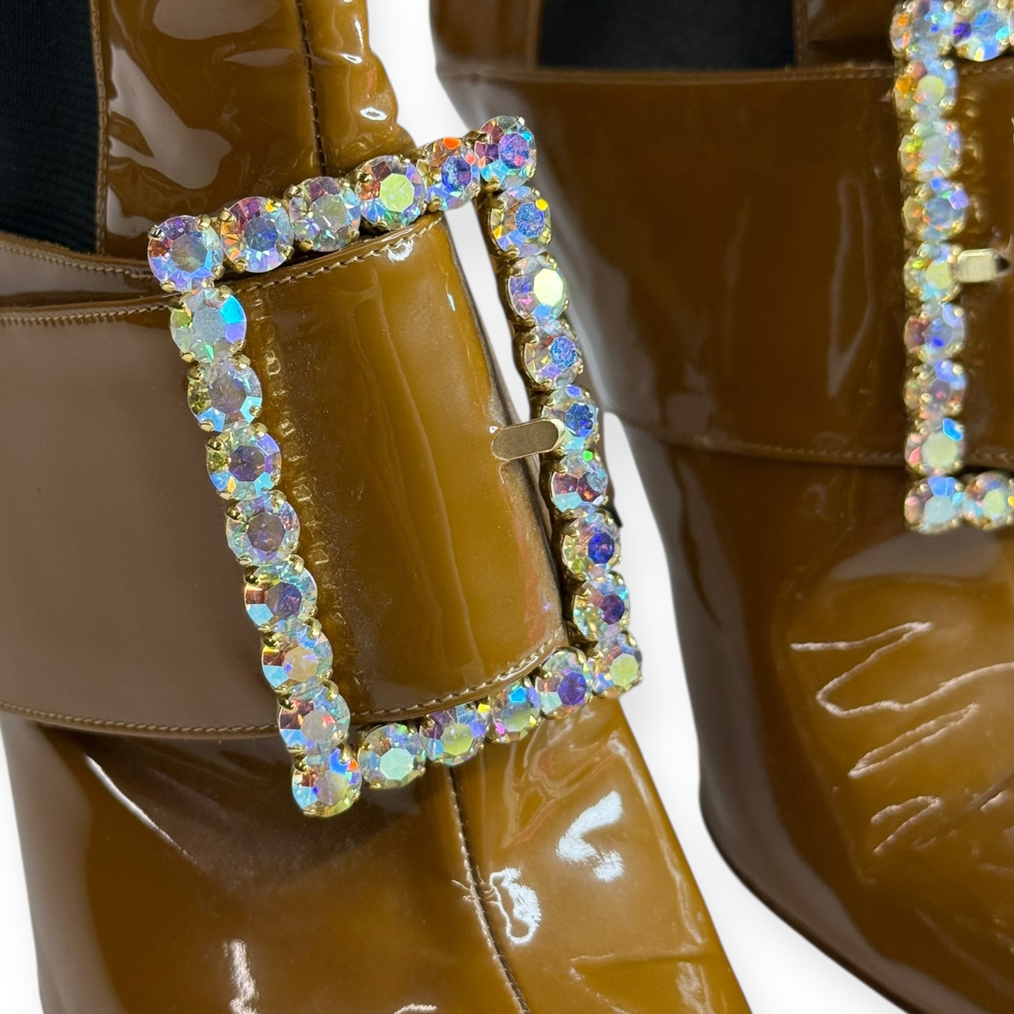 Dolce & Gabbana Patent Leather Crystal Buckle Boots