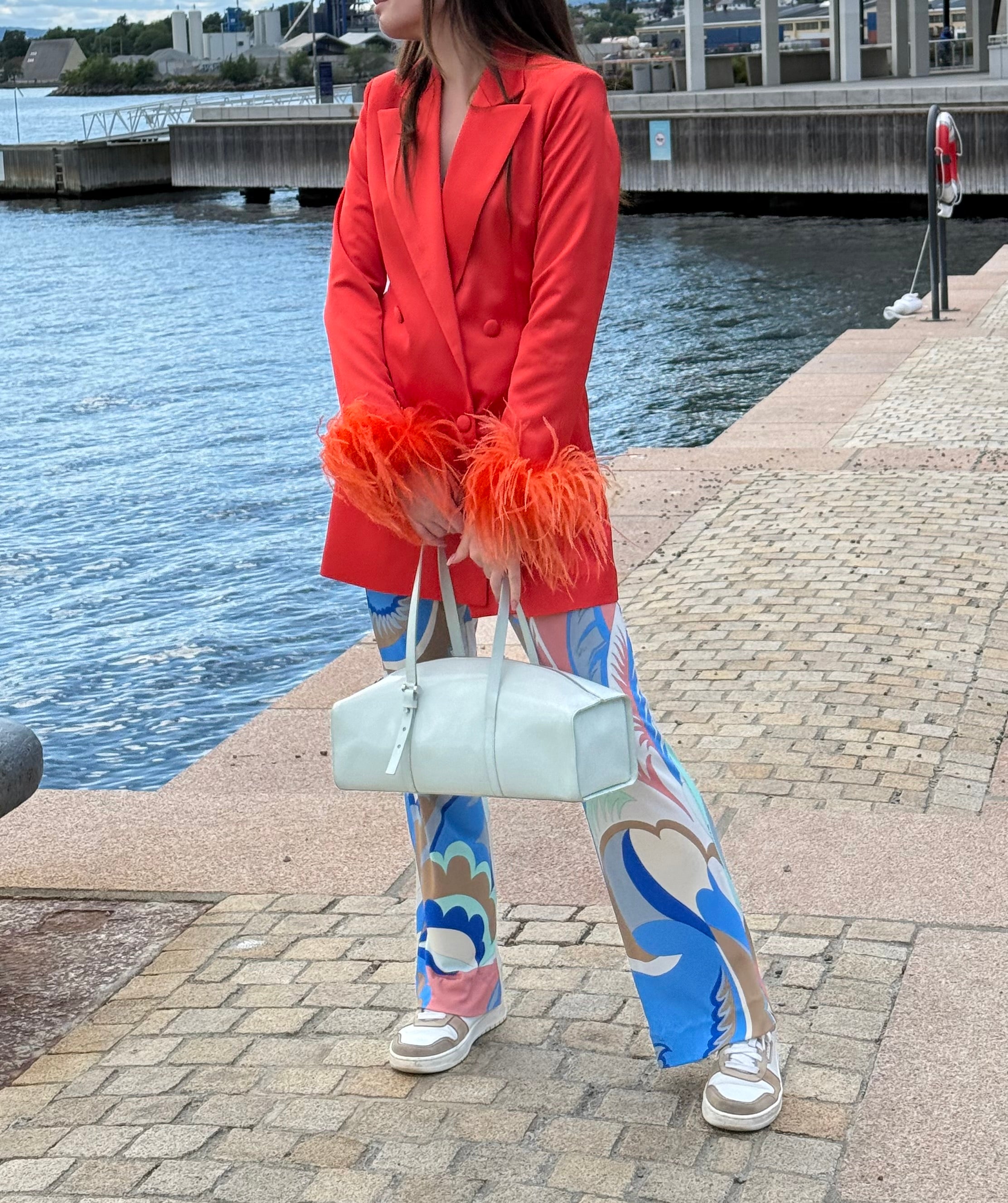 Alberto Audenino Orange Feather-Trim Blazer Dress