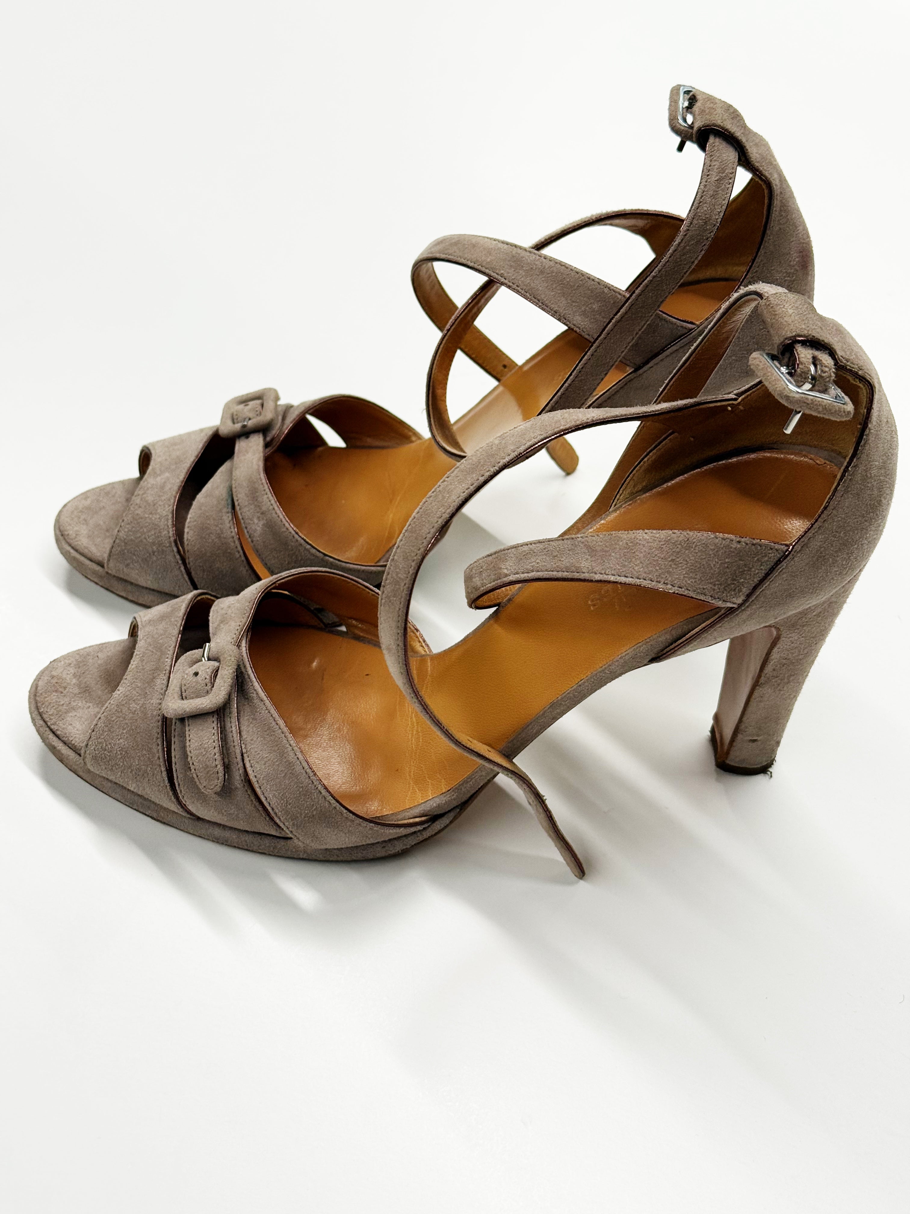 Hermès Suede Heeled Sandals