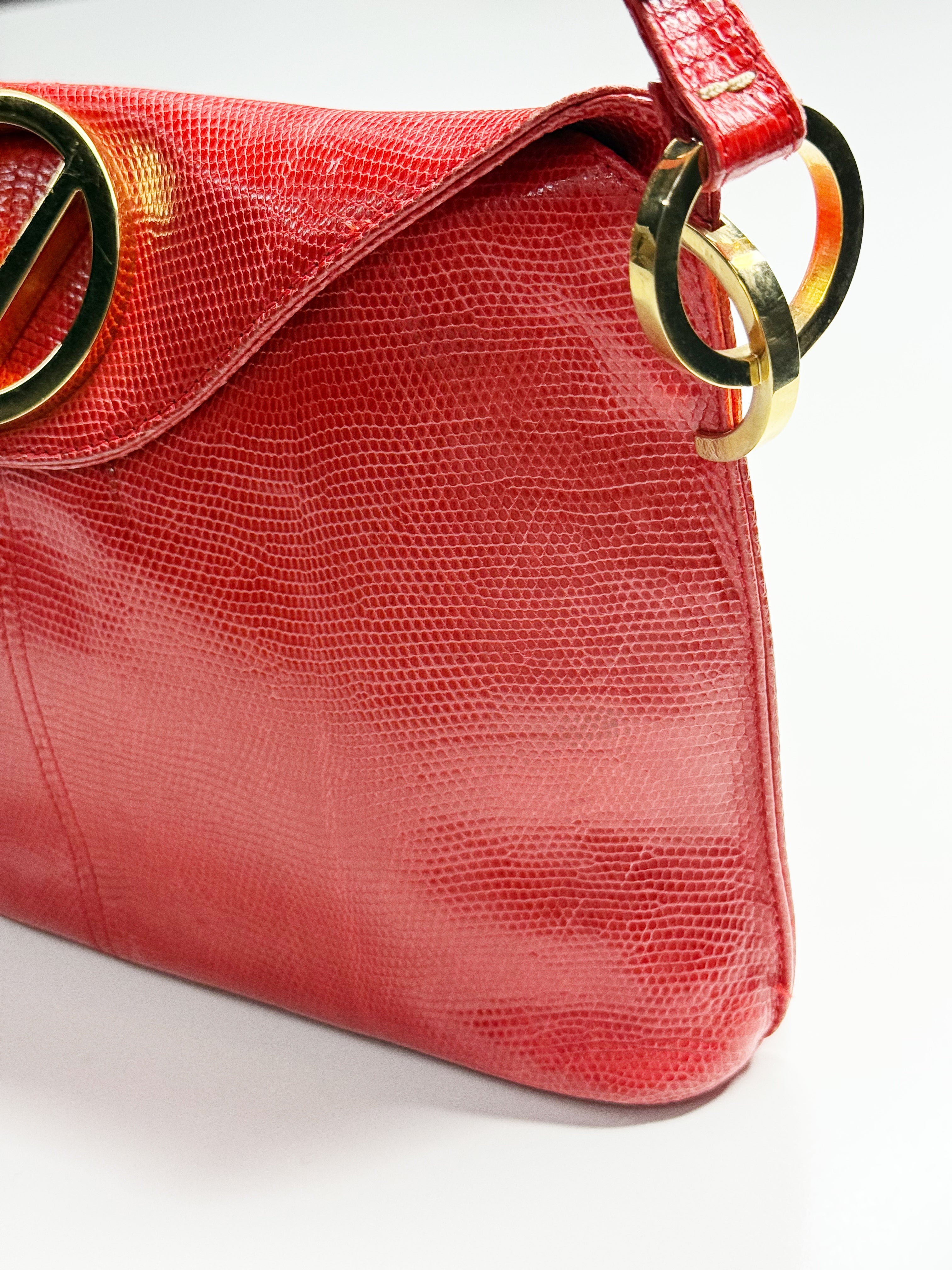 Valentino Garavani Red Lizard-Effect Leather Shoulder Bag