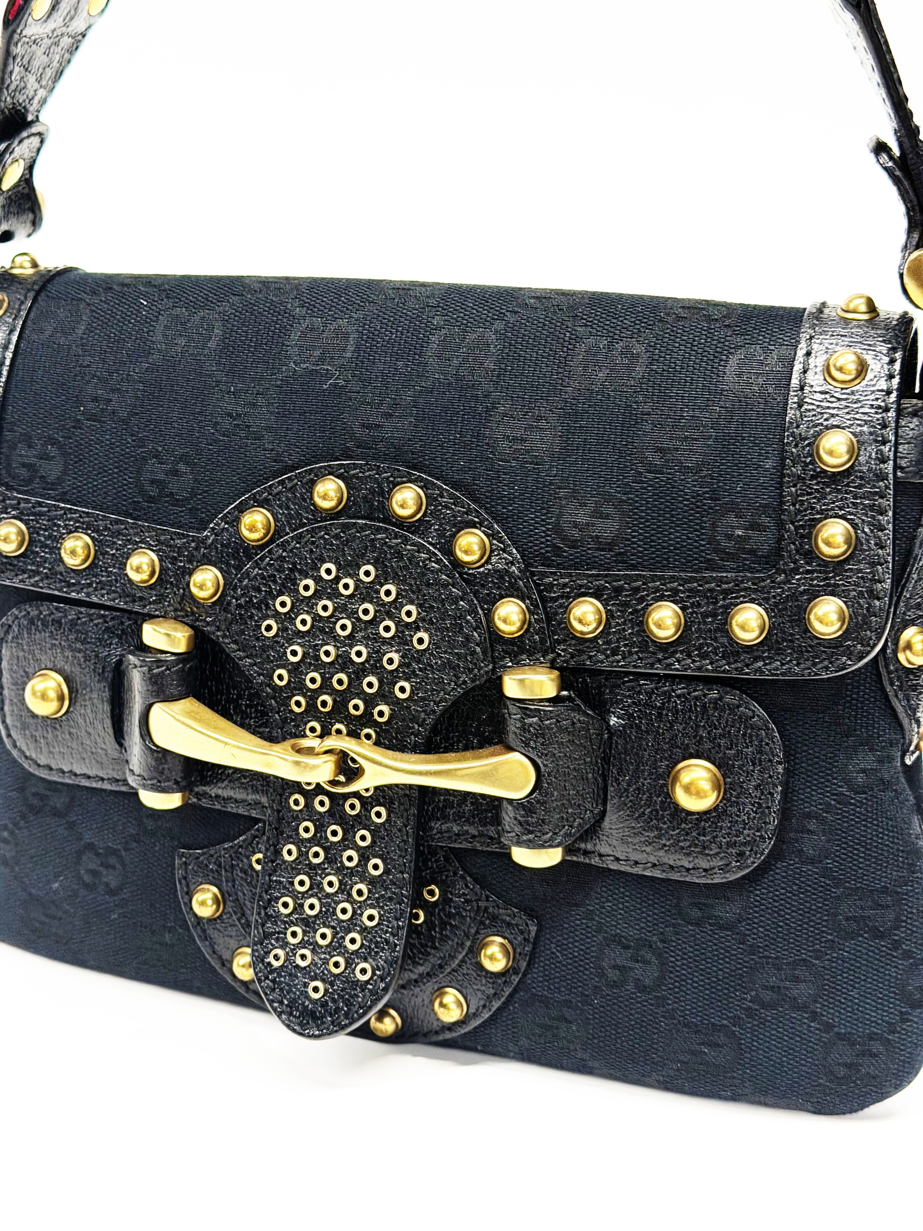 GUCCI Tom Ford Era Studded GG Monogram Horsebit Shoulder Bag – Early 2000s