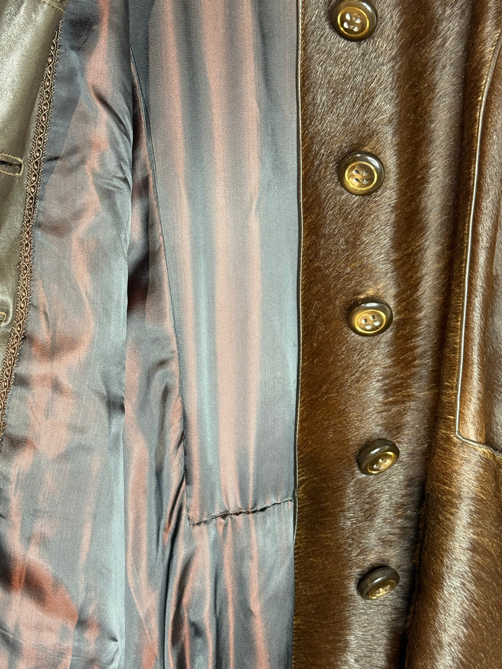 Vintage Brown Fur-Trimmed Leather Coat