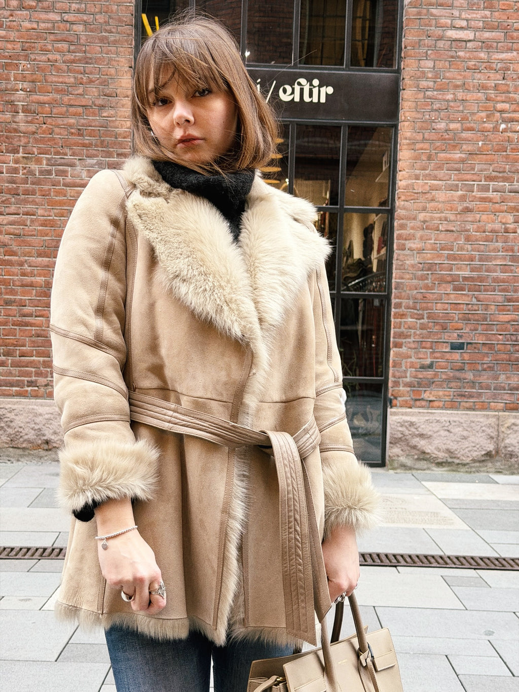 2NDDAY Shearling Coat with Natural Fur Trim